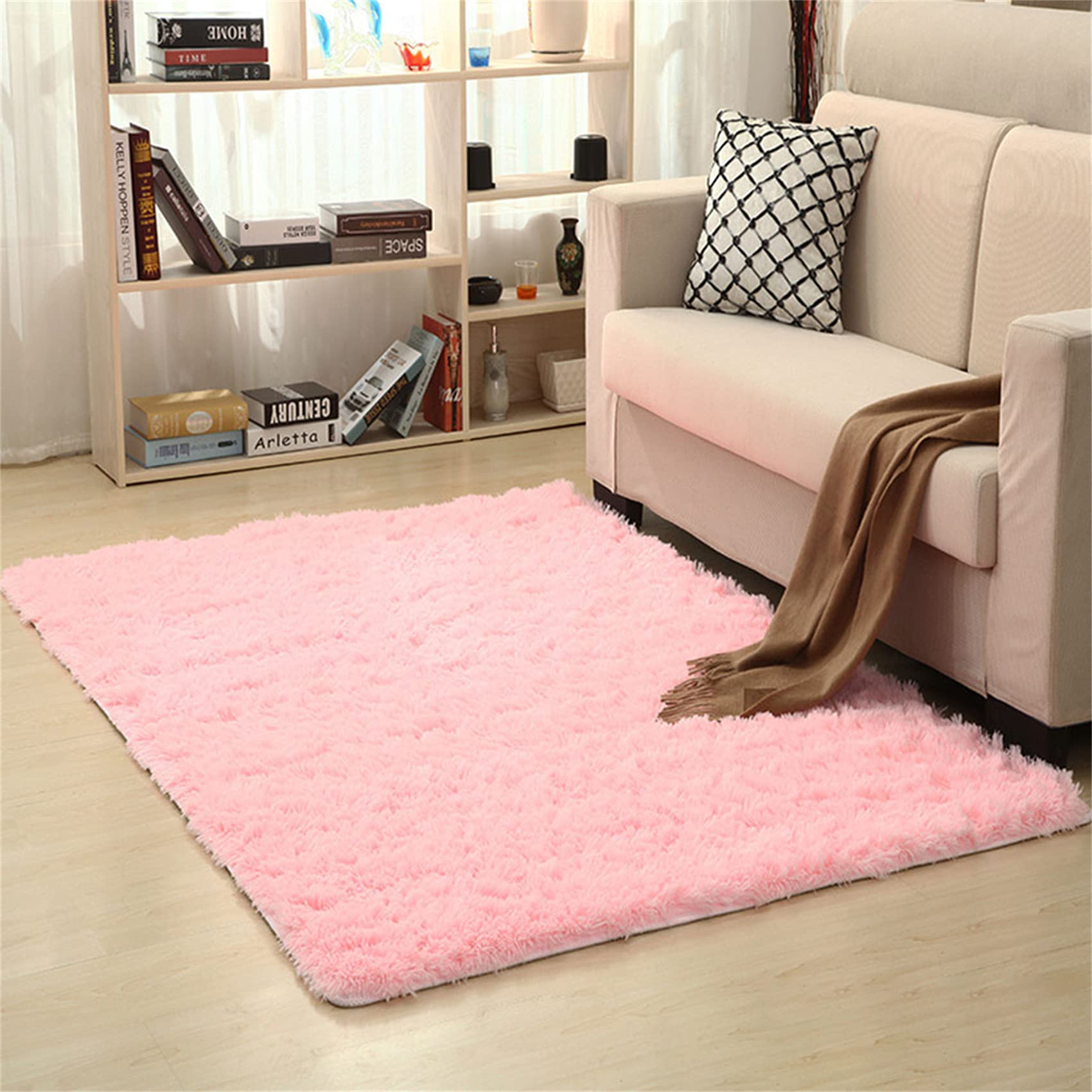 Tappeto per Il Soggiorno a Pelo Lungo, Morbido Area rug per Camera da Letto, Shaggy, Camera da Letto, scendibiancheria da Letto, per Esterni,Rosa,200x300 cm