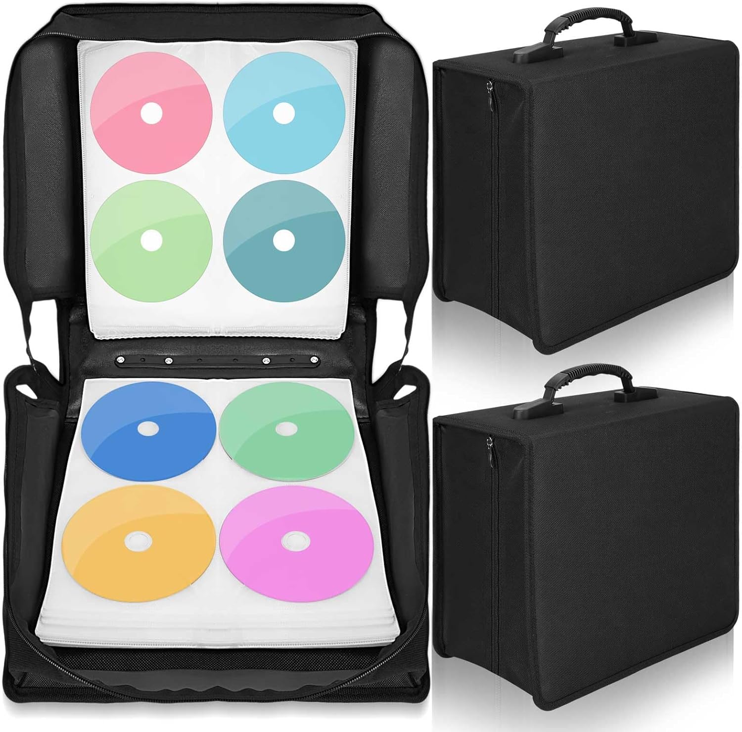 2 Pcs 400 Capacity CD/DVD Case DVD Case Holder Organizer CD Storage Wallets Protective with Zipper 600D Oxford Cloth Disc Wallet for Booklet Album Car Home Office(Black)