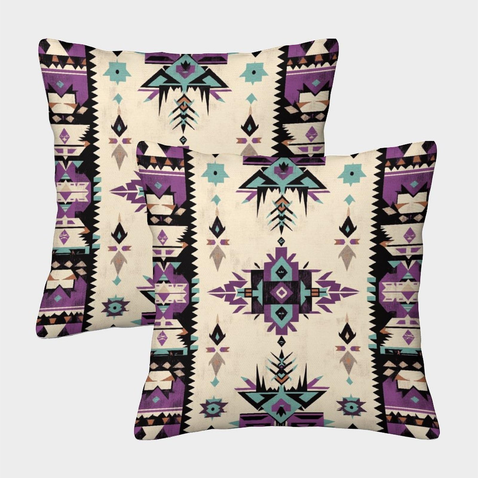 kaiyun 2 Pack 3D Aboriginal Patterns Theme Square Cushion Cover Decoration Geometric Shapes Tribal Symbols Pillow Cover Suitable for Home Sofa Bedroom Living Room 40x40cm