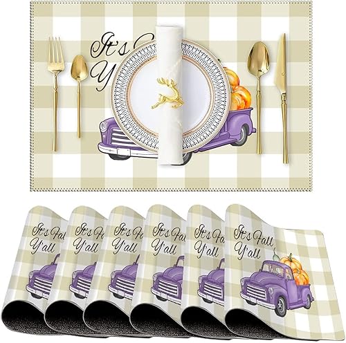 Vista 43 de Stylish Table Place Mats It's Fall Y'all Pumpkins Give Thanks Cloth Placemats Reversible Non-Slip Kitchen Table Place Mats for Restaurant