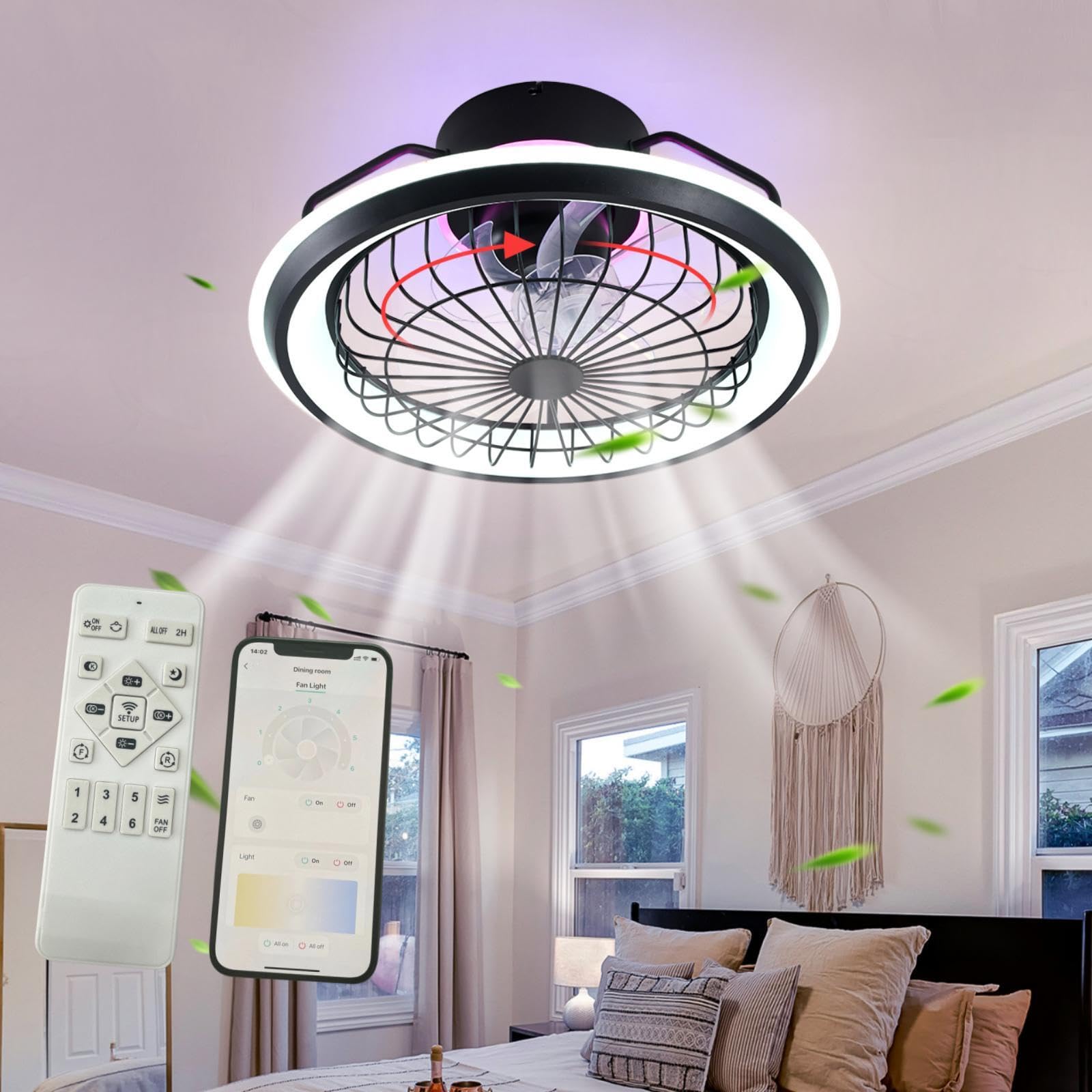 64 W Ceiling Fans With Lighting And Remote Control Small Ceiling Fan Lamp Dimmable 6 Speed Timing Modern Quiet Ceiling Fan Light For Bedroom Children's Room Wood Grain