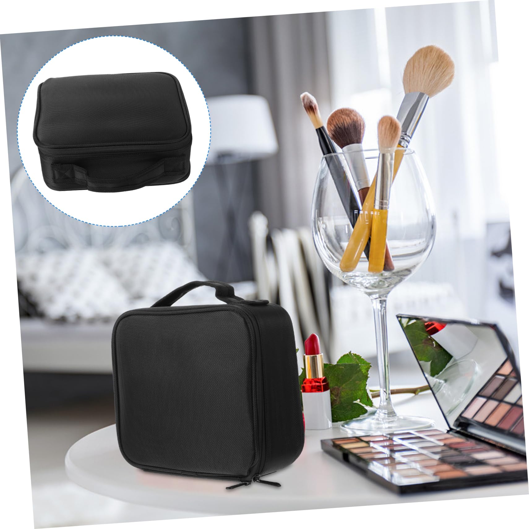 FRCOLOR 1pezzi Borsa Da Viaggio Per Cosmetici e Articoli Da Toeletta Organizer Portatile Per Beauty Case Maniglia e Design Auto-stante Resistente All Acqua Nero