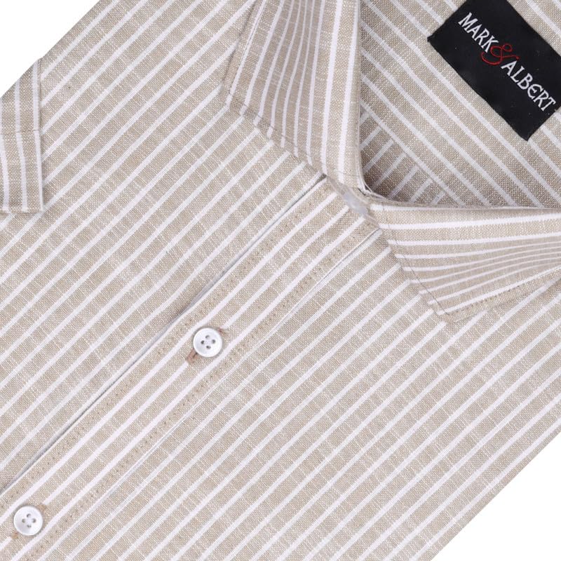 Image of MARK & ALBERT Men's Half Sleeve Cotton Linen Striped Shirt