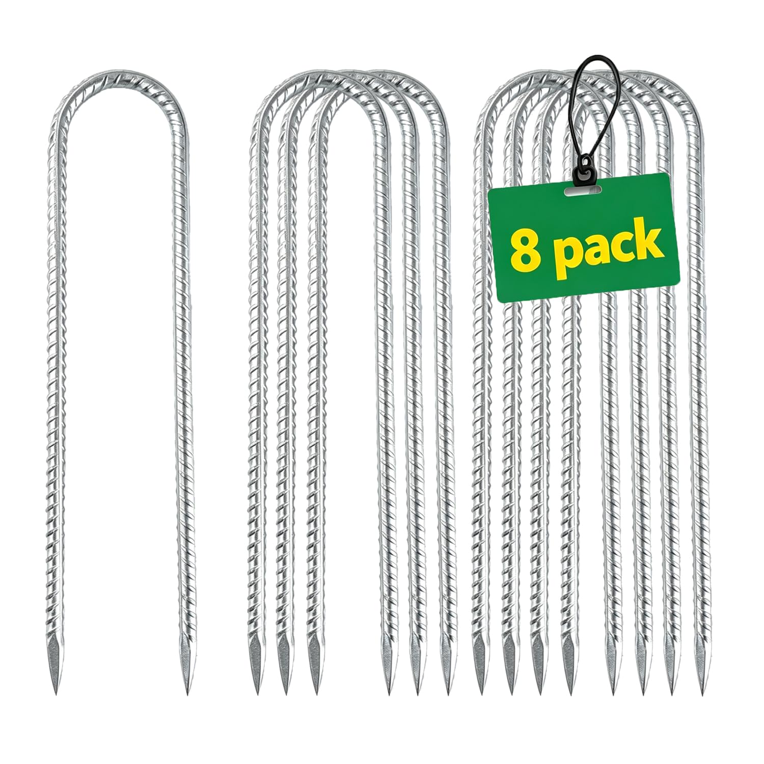Tent Pegs Metal Heavy Duty,8 Pack 12-Inch Galvanised U-Shape Rebar Stakes