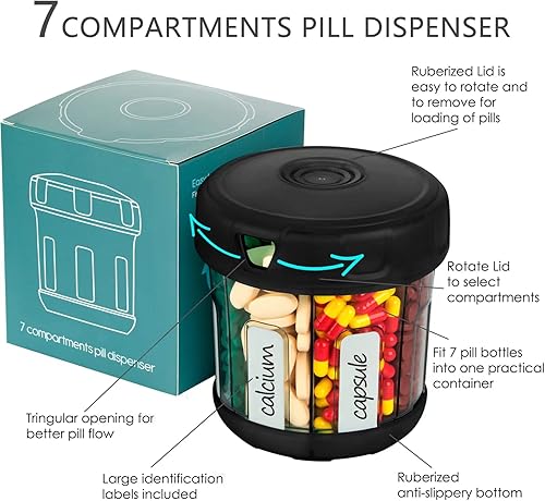 Miniatura 8 de Organizador de suplementos extra grande organizador de vitaminas con 7 compartimentos grandes XL tapa suave de poliuretano termoplástico fácil de