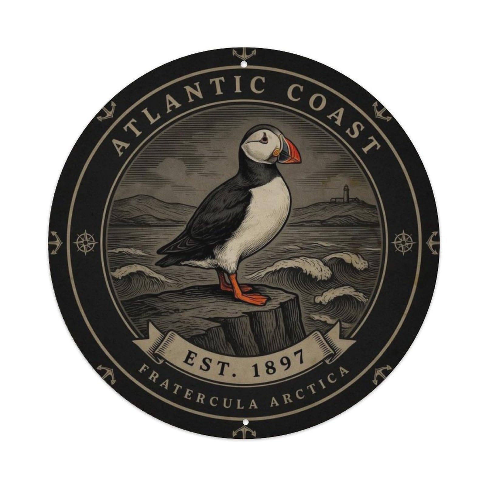 Vintage Puffin Cliff Metal Tin Sign Plaque