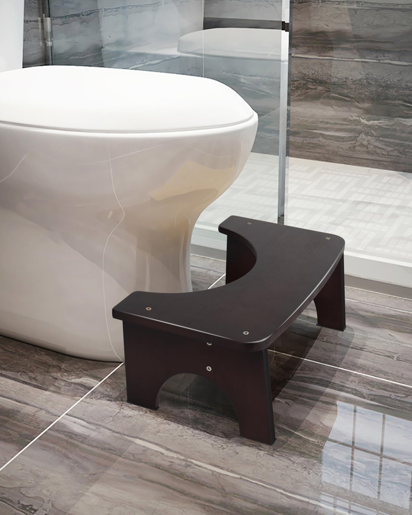 Bamboo Toilet Stool, 6.5 Inch Toilet Stool Squat Adult, Non-Slip Poop Stool for Bathroom, Portable Toilet Foot Pooping Stool for Kids, Easy of Use and Clean - Helps Potty Posture and Comfortable, Tan
