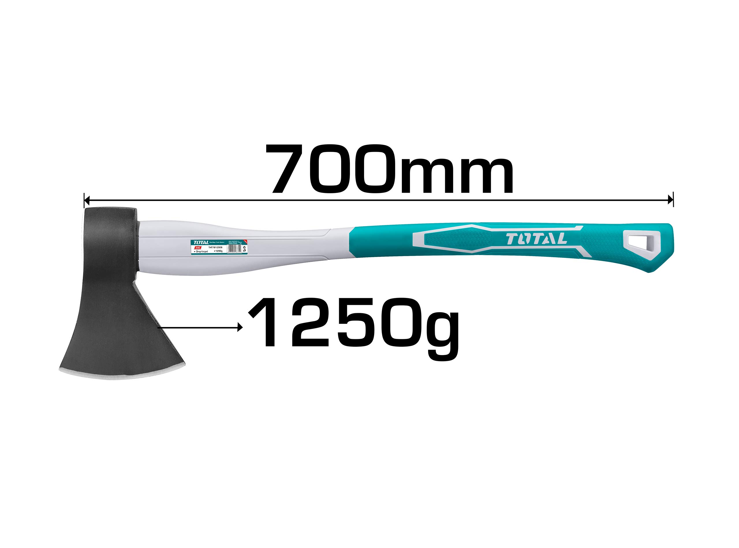 TOTAL - Hacha - Mango Bimaterial y Ergonómico - Ideal para Bricolaje, Camping y Jardinería - Acero al Carbono (70)