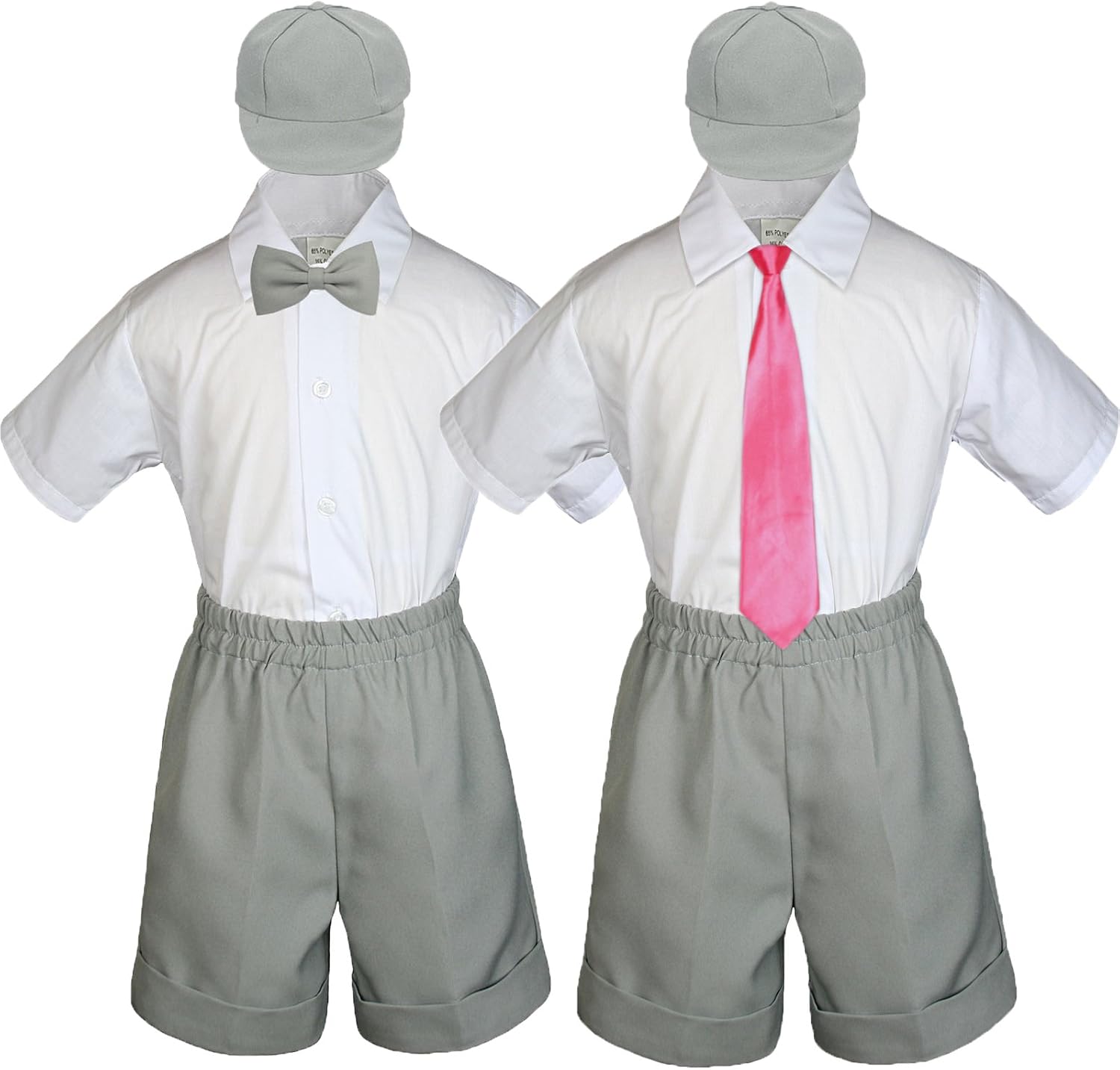 Baby Toddler Boy Kid Wedding Party Suit Gray Shorts Shirt Hat Necktie Set Sm-4T (4T, Coral)