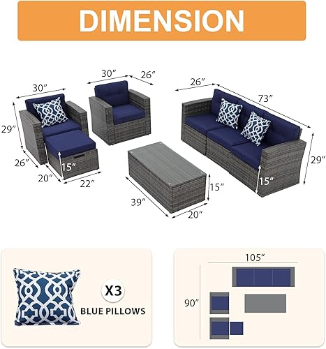 Miniatura 37 de Super Patio - Muebles de jardín, 8 piezas de muebles para exteriores - Juego de muebles modulares de mimbre con mesa de almacenamiento, cojines