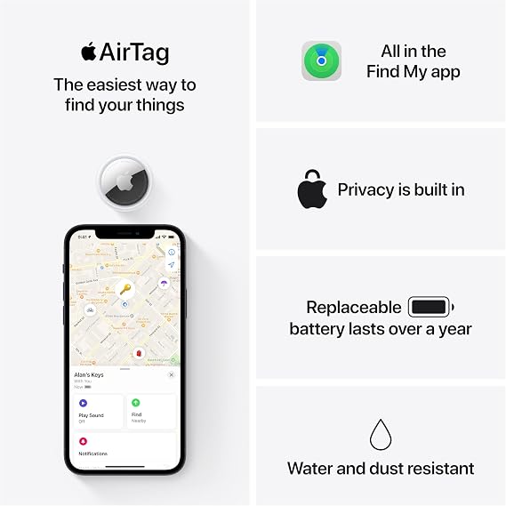 Apple AirTag (1st Generation). Keep Track of and find Your Keys, Wallet, Luggage, Backpack, and More. Simple one-tap Set up with iPhone or iPad, Bluetooth