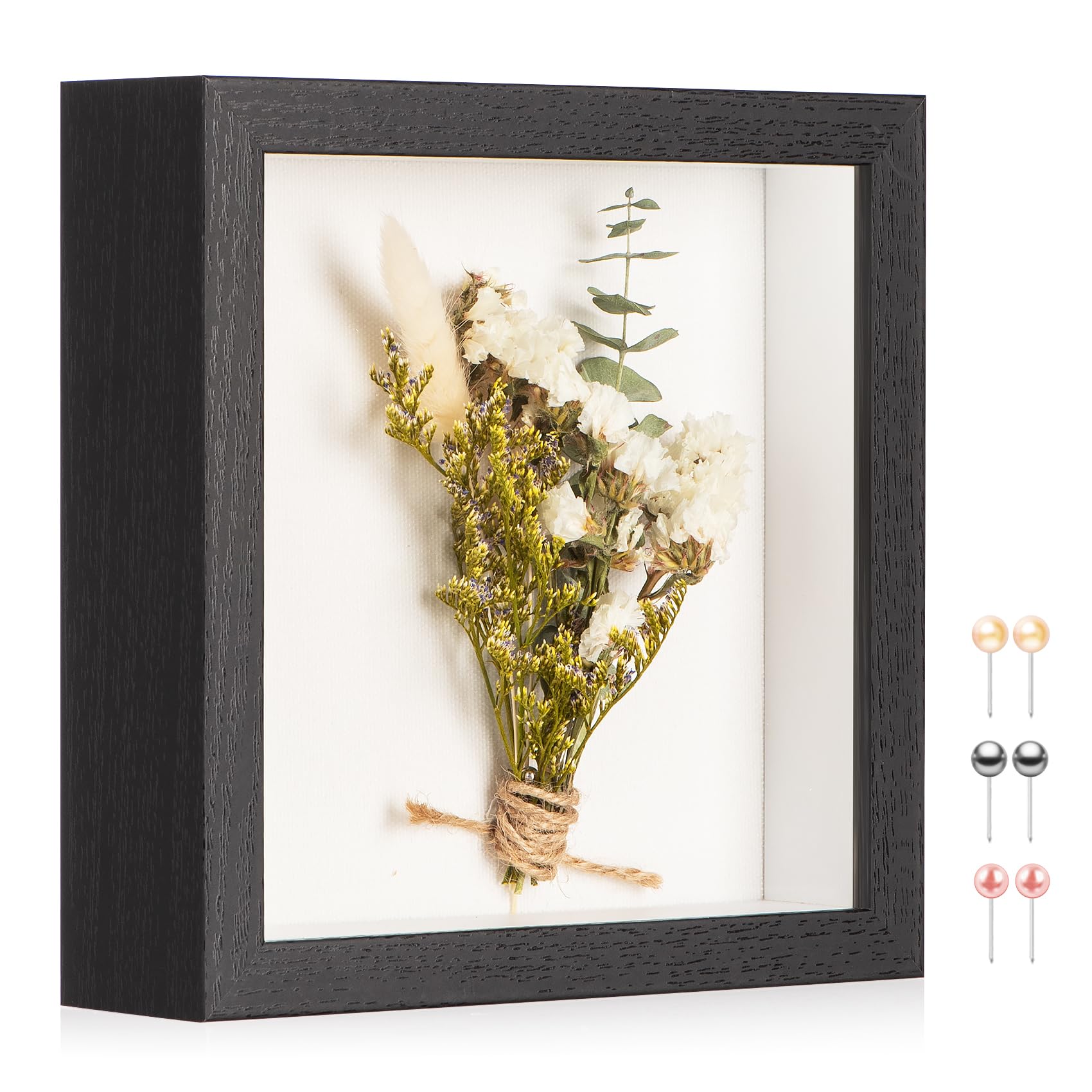 MUXIUNT 3d Deep Shadow Box Frame 6x6in with Real Glass Panel and Soft Linen Back, 6x6in(15.2x15.2cm) Black 3d Deep Picture Photo Frames Box Display Insect Medal Display Pet Photo Flower Craft