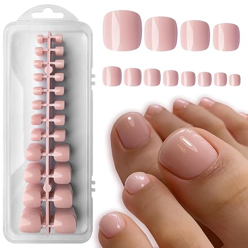LoveOurHome 240 uñas postizas brillantes a presión, cobertura completa, uñas postizas de color cuadrado corto, uñas postizas de pedicura artificial