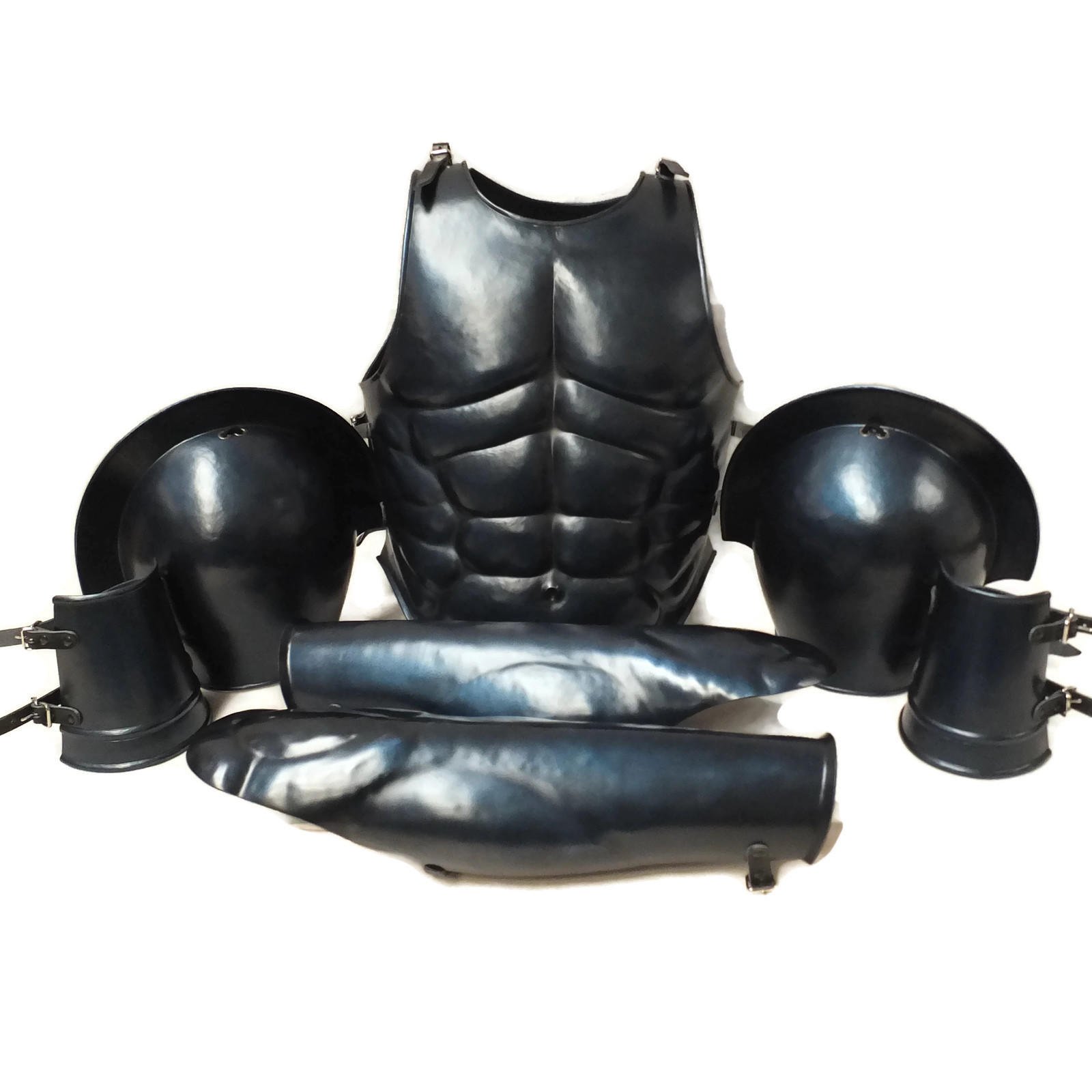 ANTIQUECOLLECTION Medieval Breastplate SCA LARP Armour Greek Muscle Armor Set - Black, Black, M