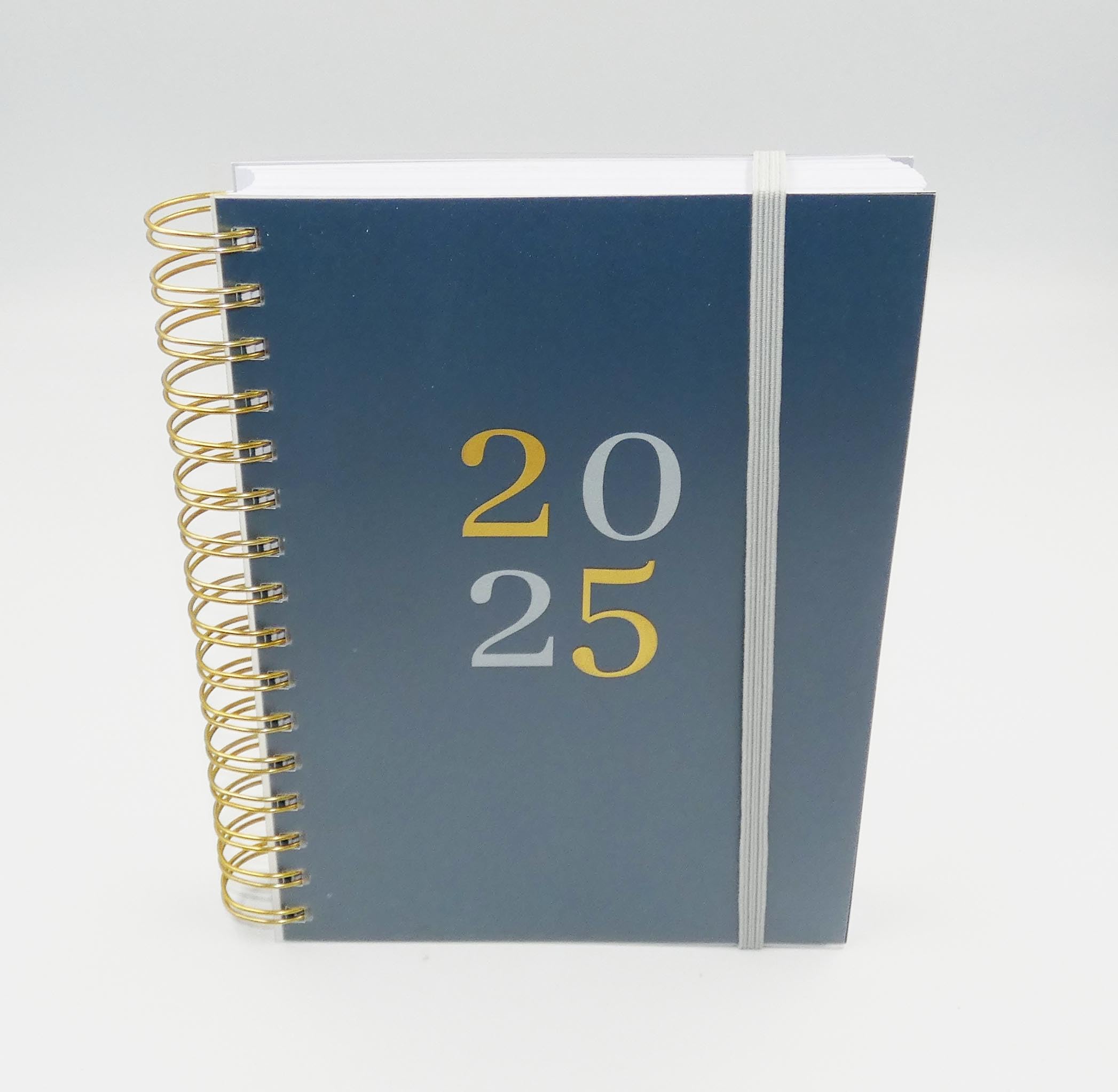 Sixstore Agenda 2025 tamaño A5 día por página, encuadernado con espiral, A5, agenda de escritorio con banda elástica y cierre elástico, color azul
