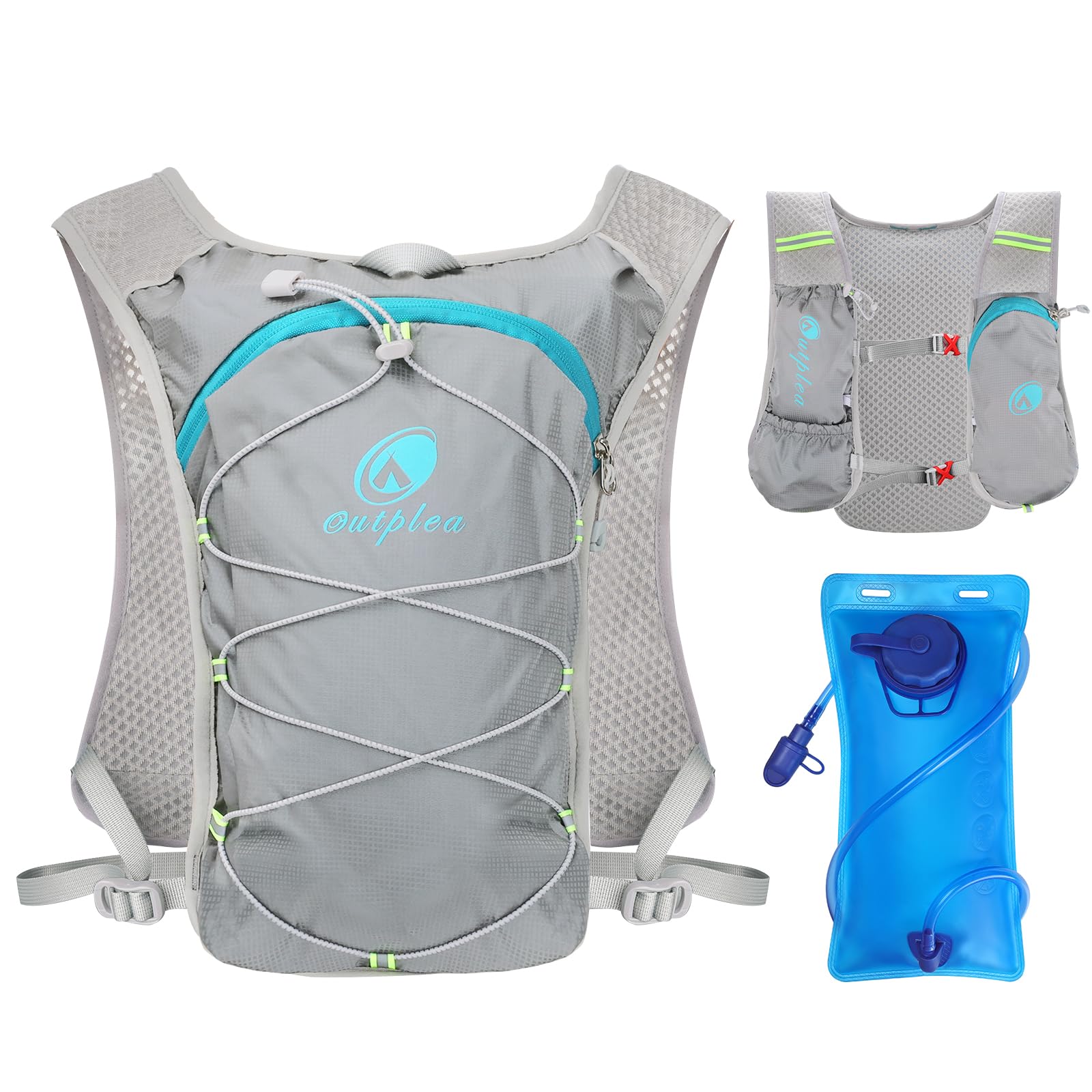 Chaleco Hidratacion Trail Running Mujer Hombre, Mochila Hidratacion con Bolsa de Agua de 2L, Mochila MTB para Maratón Ciclismo Senderismo, Gris Claro