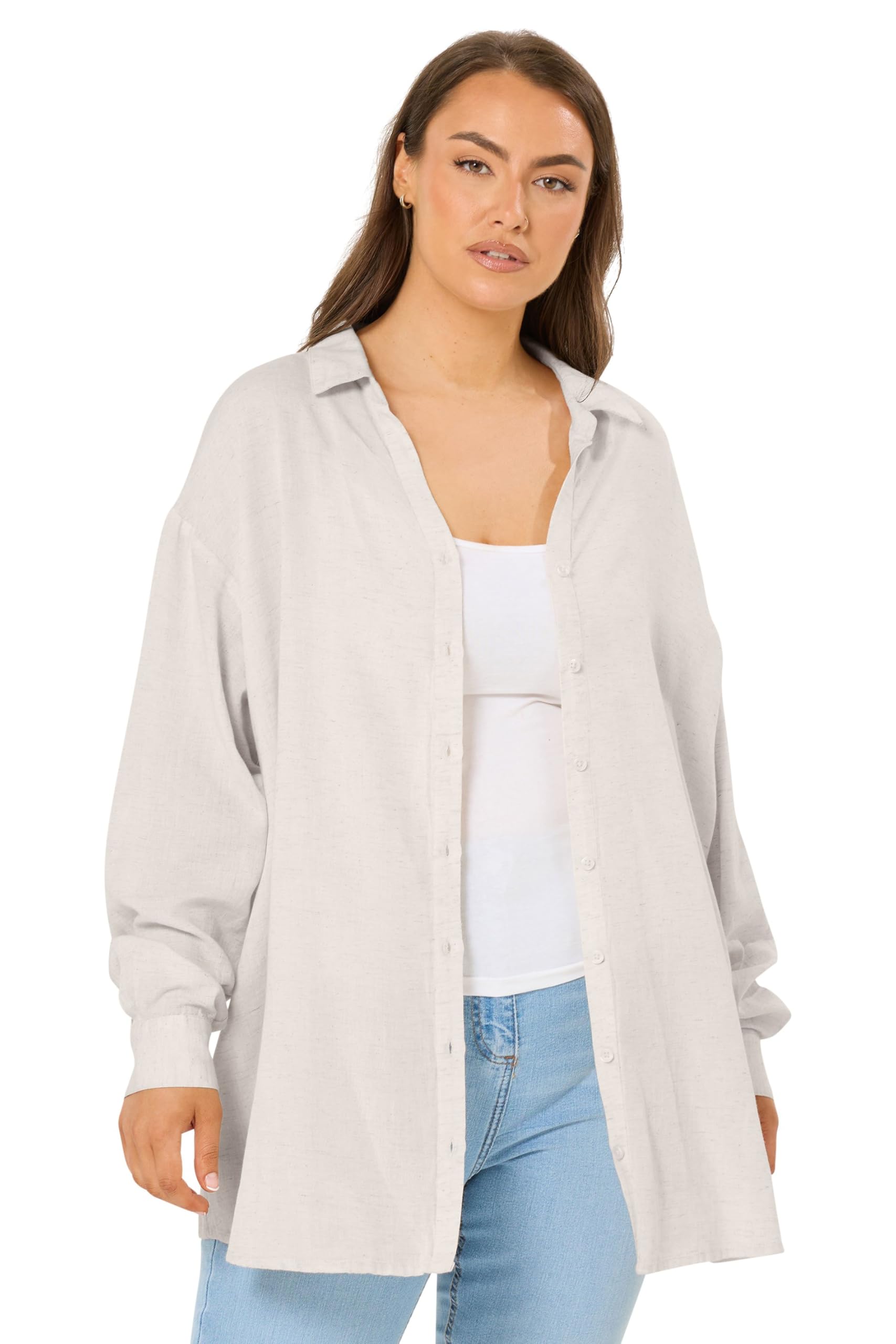 Yours Women's Natural Woven Linen Shirt In | Size: 22-24