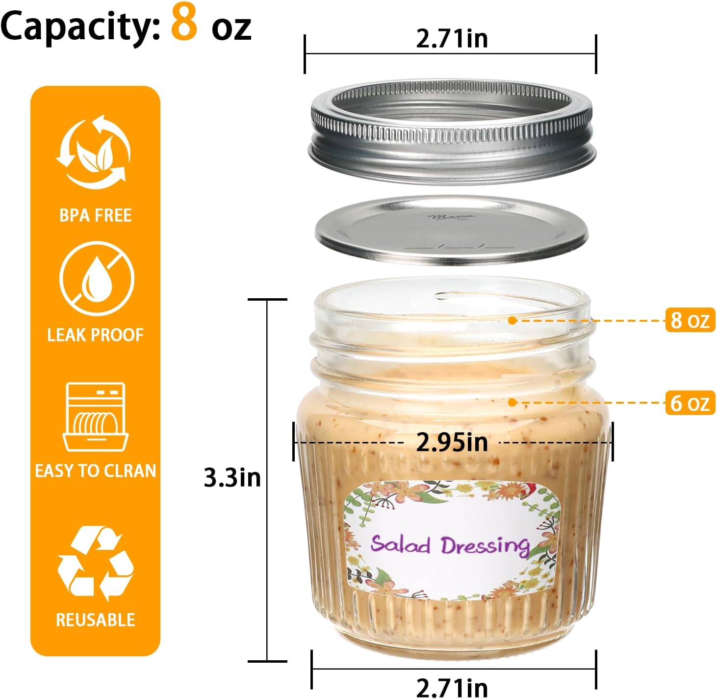 8 oz Mason Jars with Lids,30 Pcs Small Glass Jars with Lids,Stylish Striped Design Canning Jar for Food Freshness, Multipurpose for Jam, Candy, DIY, Honey, Pickles, Spice,Home Storage and Gifting - Image 2