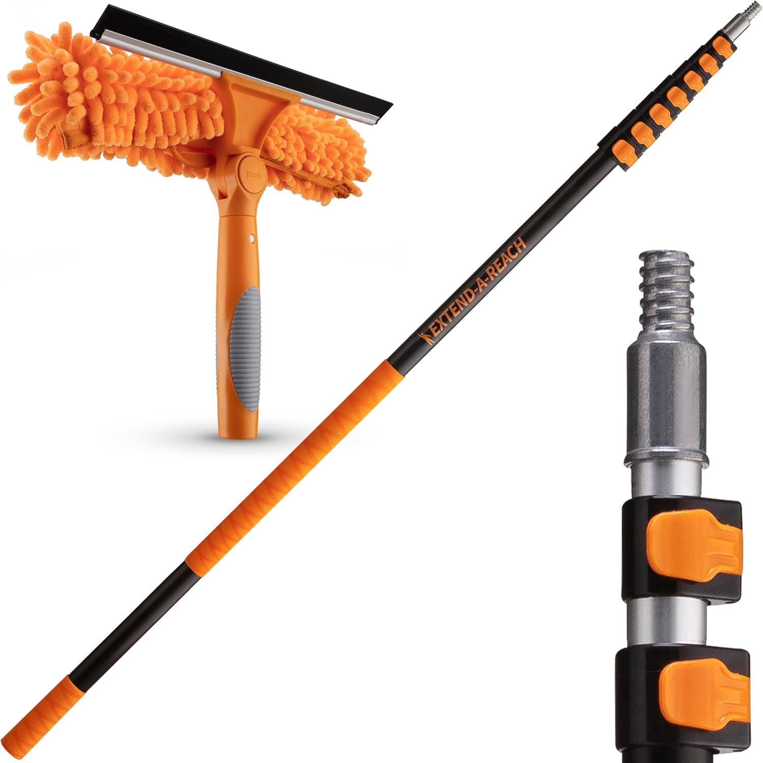 5-30 ft Window Washing Squeegee Kit with Extension Pole (36+ Foot Reach) // Window Cleaning Tool & Window Washer Combo with Telescopic Extension Pole // Best Indoor Outdoor Window Washing Equipment
