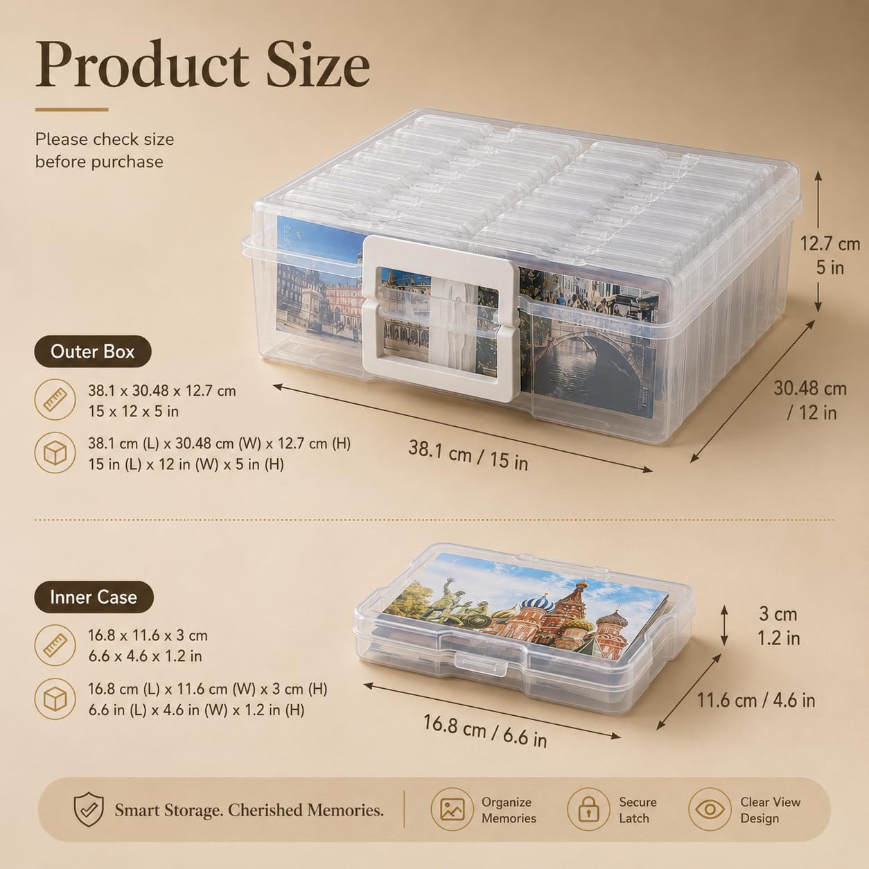 ALINK Boîte de rangement pour photos - 10 x 15 cm - 16 supports photo intérieurs - Boîtes de rangement transparentes en plastique - Pour semences, cartes, artisanat, autocollants transparents