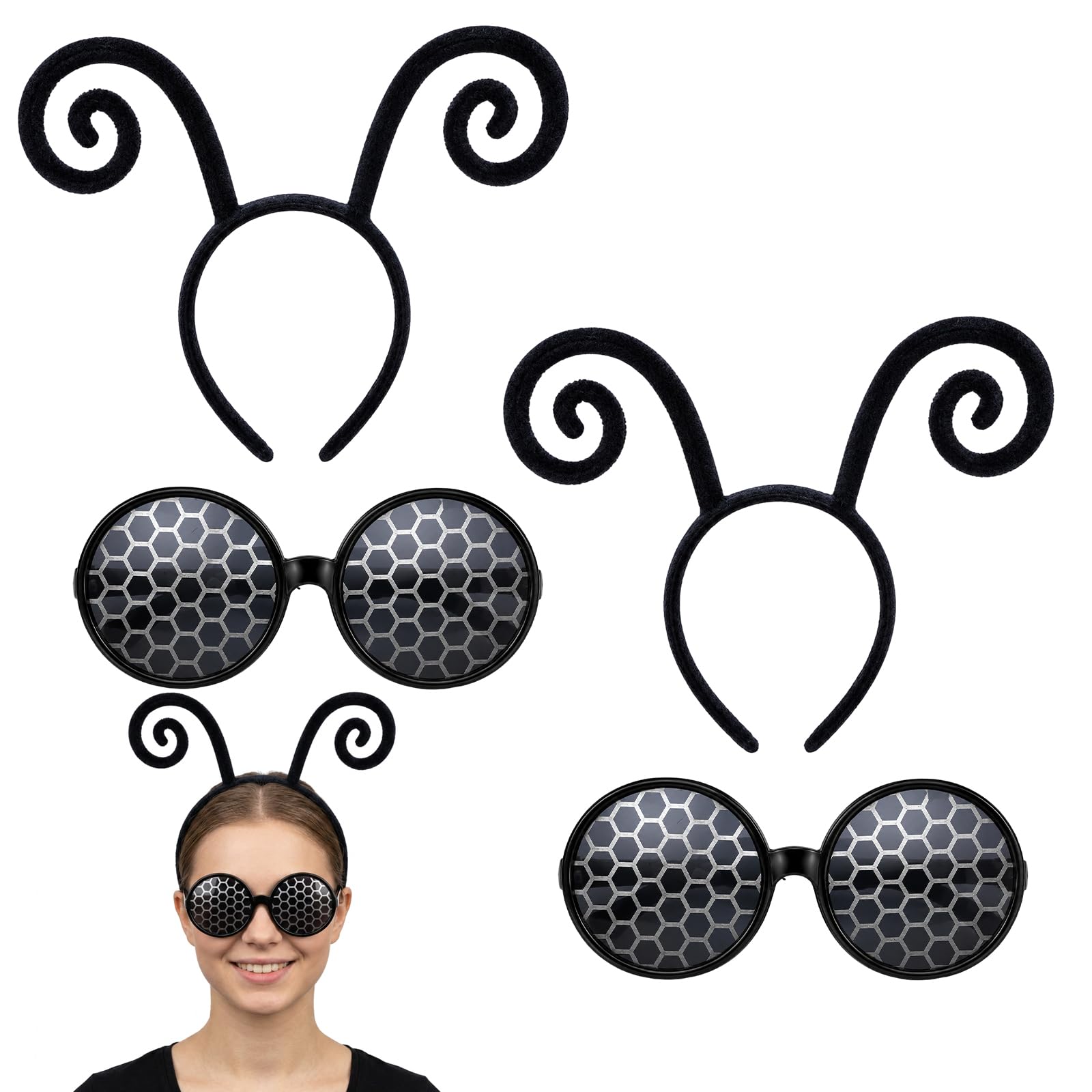 XLTXWD 4Pcs Butterfly Headband, Bug Antenna Headpiece with Beetle Glasses