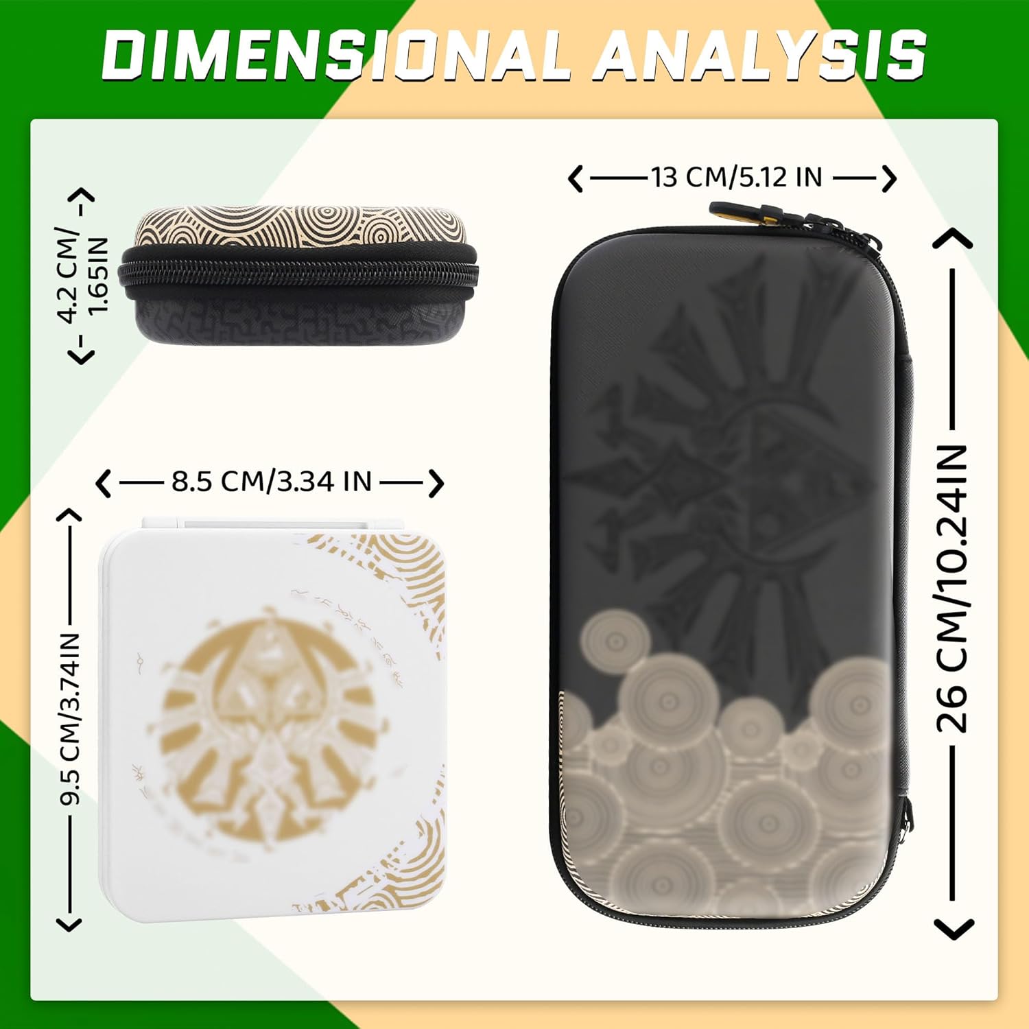 FUNDIARY Tear of The Kingdom Carrying Case for Nintendo Switch and Switch OLED, Black of Zelda Portable Travel Bag Accessories for Switch Console with Game Card Case, Shoulder Strap & 2 Thumb Cap - Image 3