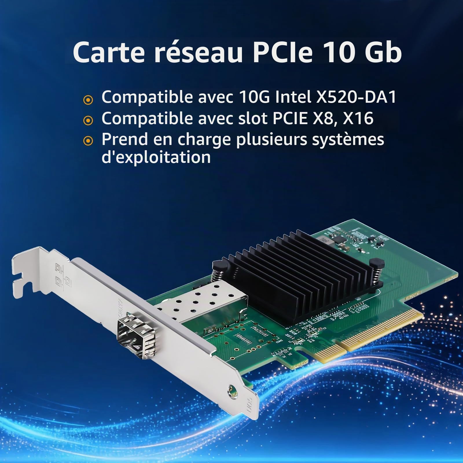 Carte réseau 10 Go SFP+ PCI-E avec Intel 82599EN, port SFP+ unique, adaptateur réseau convergé Ethernet pour Intel X520-DA1, prend en charge Windows Server/Windows, Linux, VMware