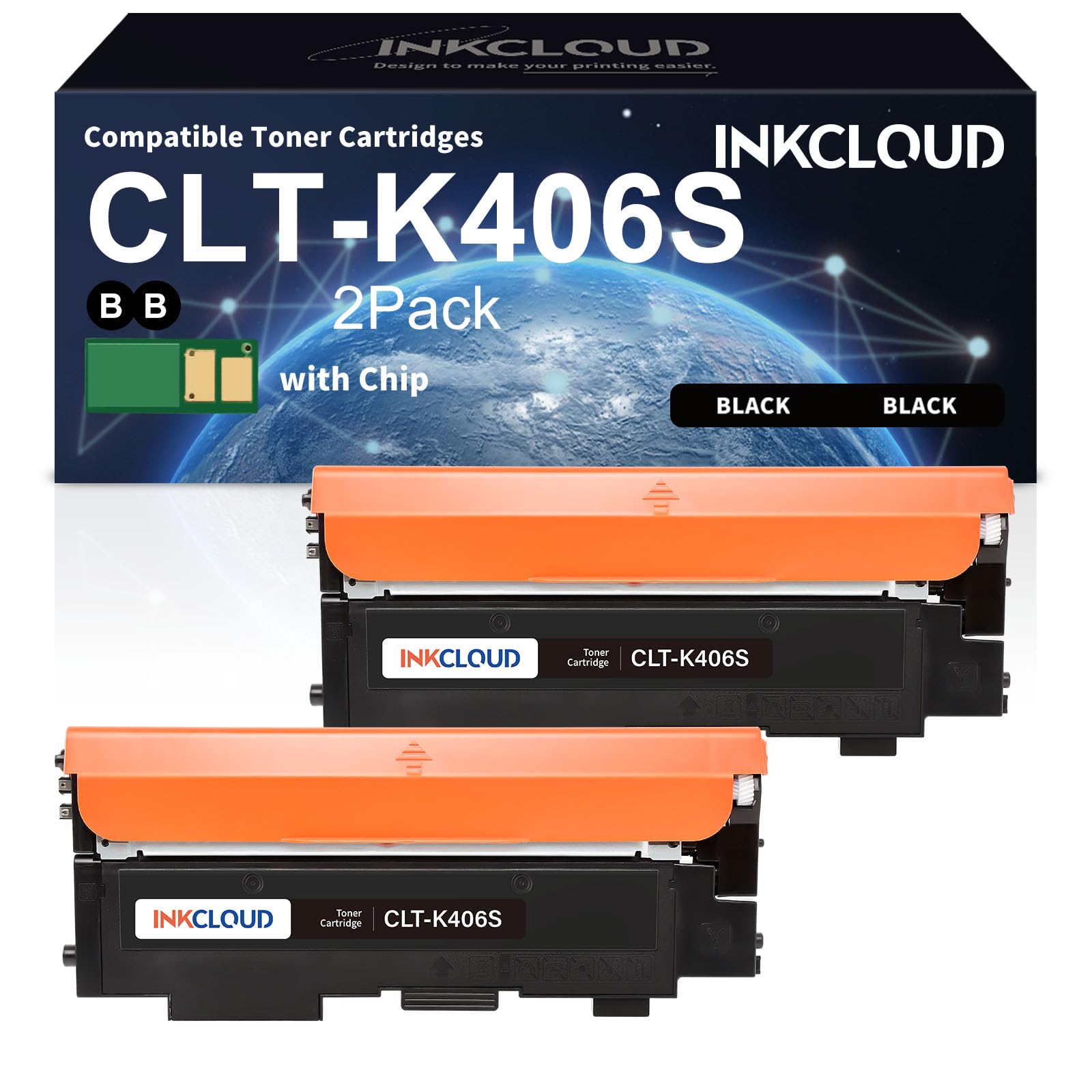 INKCLOUD CLT-K406S Black Toner Cartridge 2 Pack Compatible Toner Cartridge Replacement for Samsung 406 406S CLT-K406S CLT-C406S CLT-M406S CLT-Y406S to