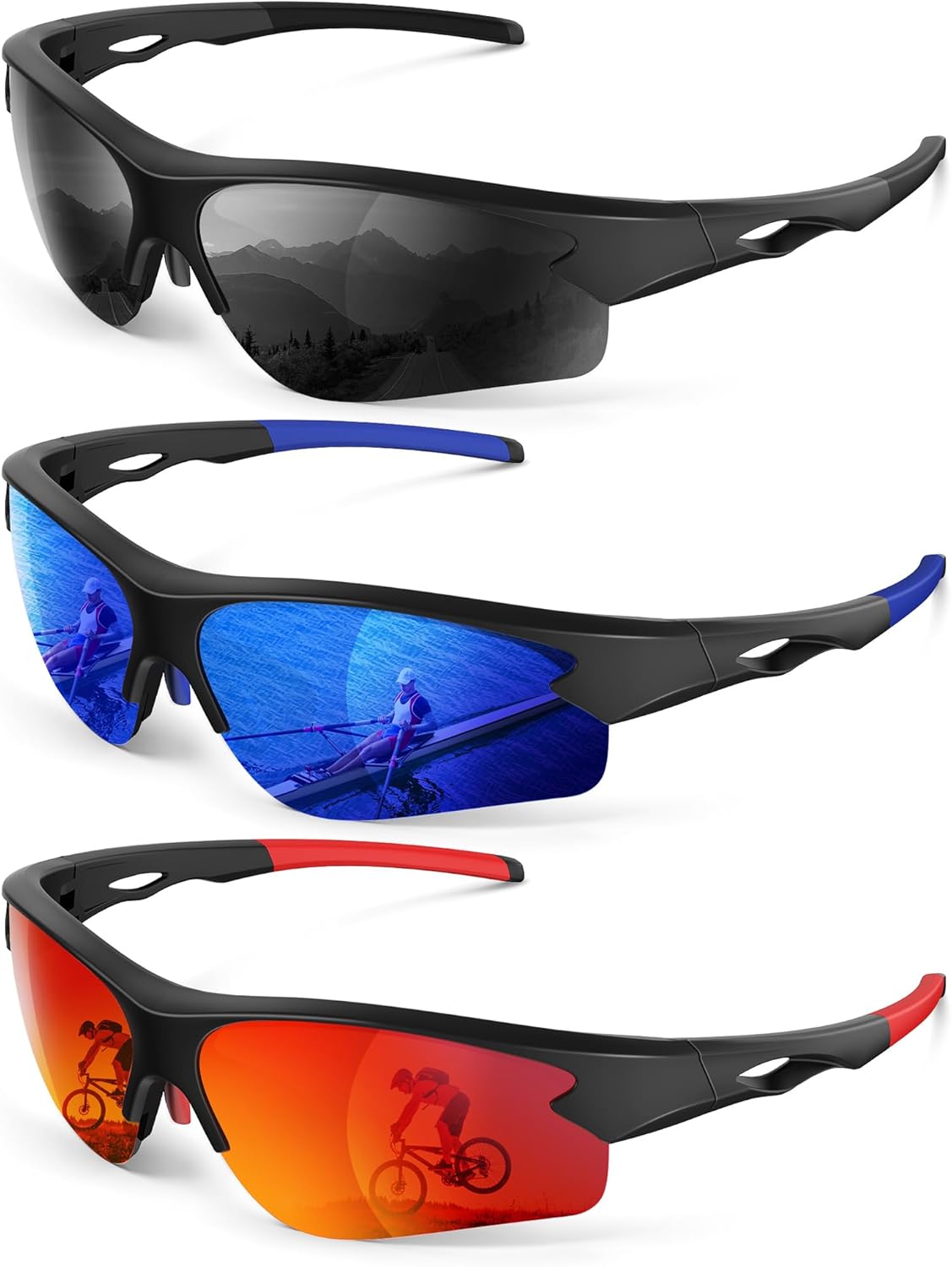 UV Protection Polarized Sports Sunglasses for Running, Fishing & More