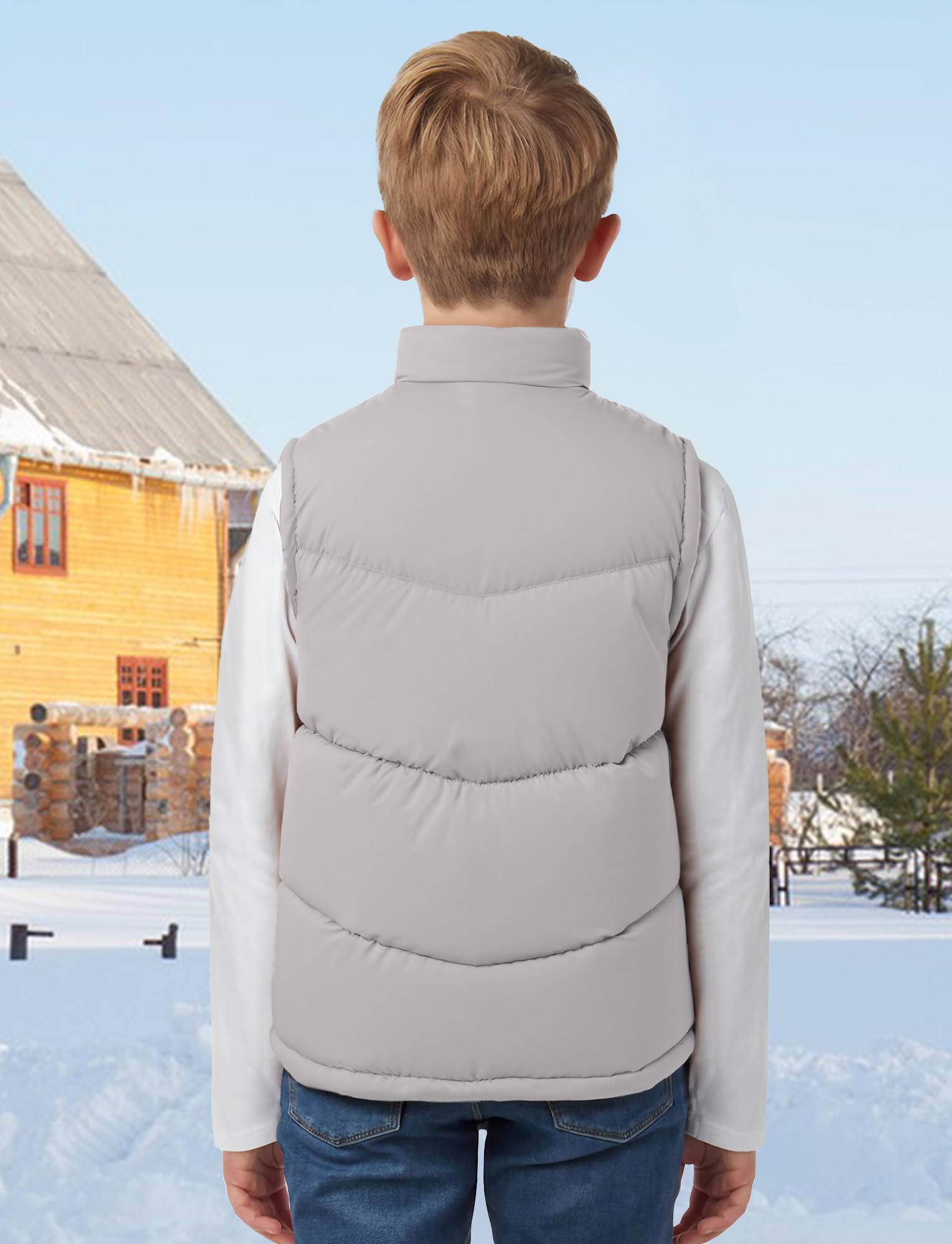 FEOYA Enfant Veste Matelassée Zippée Ado Sans Manche Doudoune Chaude Rembourré Garçon Sans Manche Manteau Légère Automne Gilet De Duvet Confortable D'Hiver D'Extérieur Coupe Vent Épais 7-14 Ans
