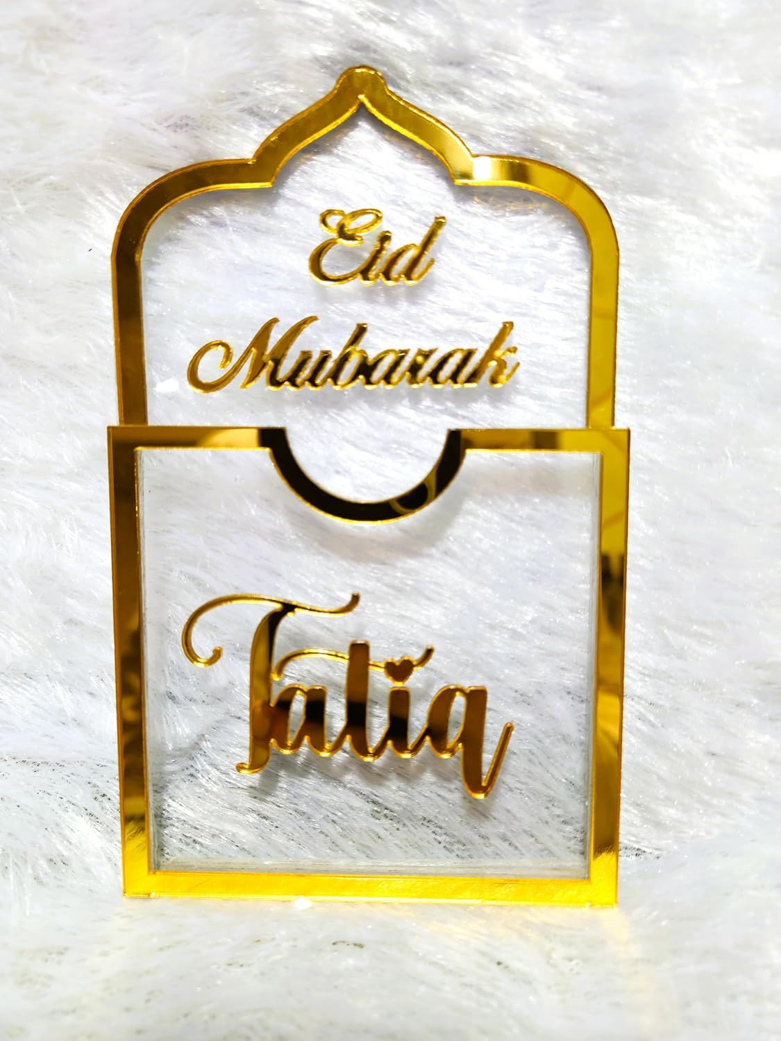 Personalised Acrylic Eidi Envelope | Eid Mubarak Golden Money Gift Box with Name-image-10