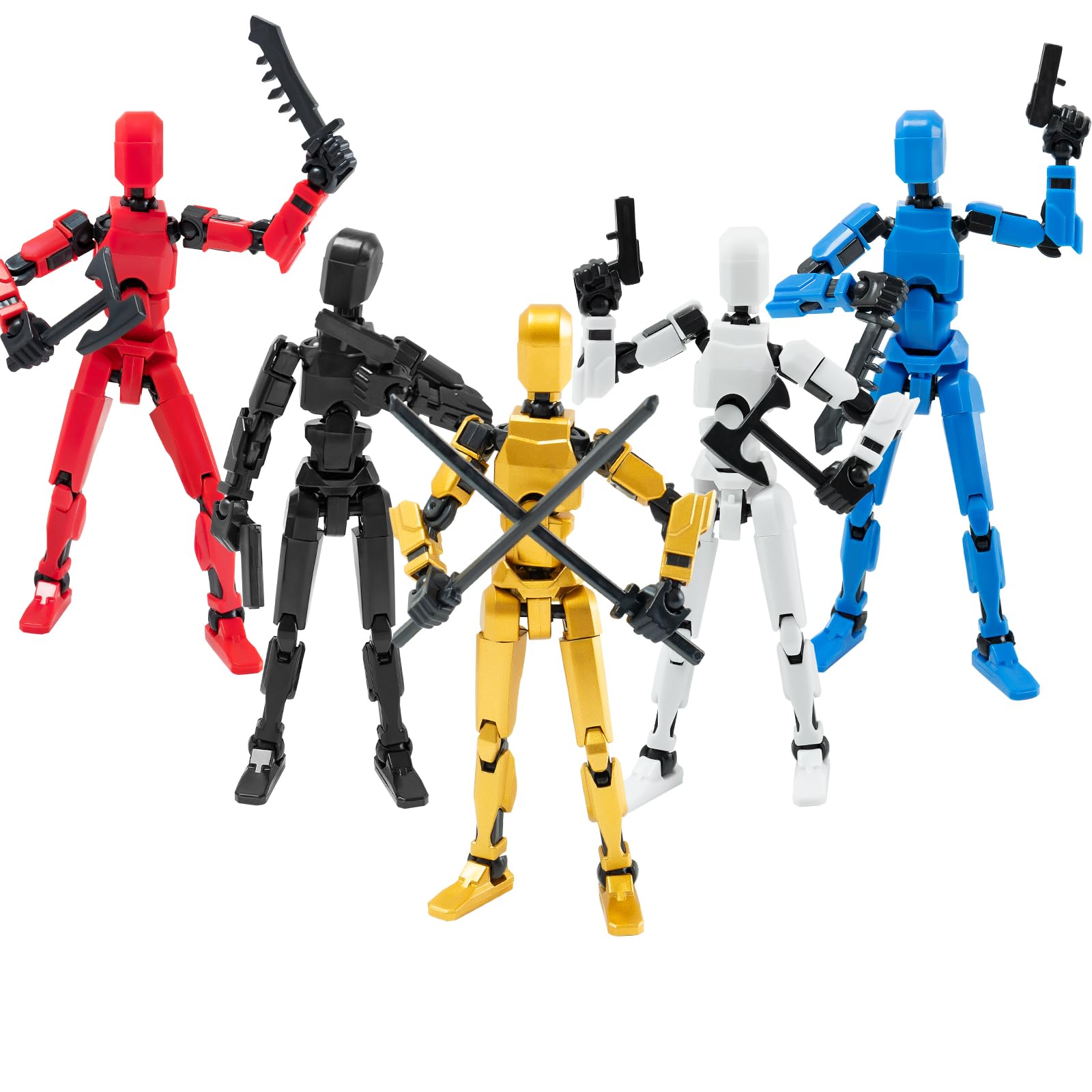 GmrvaMen 4PCS Robot Fidget Toys for Kids,Titan 13 Action Figures Set, Lucky Dummy T Nova N 13 Action Stick Figure Sensory Toys for Boys (Golden+Black+White+Blue)