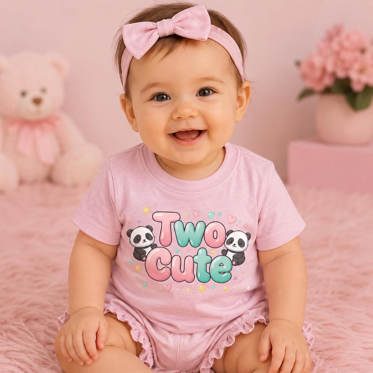 Two Cute 2nd Birthday Girl Shirt Toddler Baby Panda T-Shirt 2T B-Day Party Outfit
