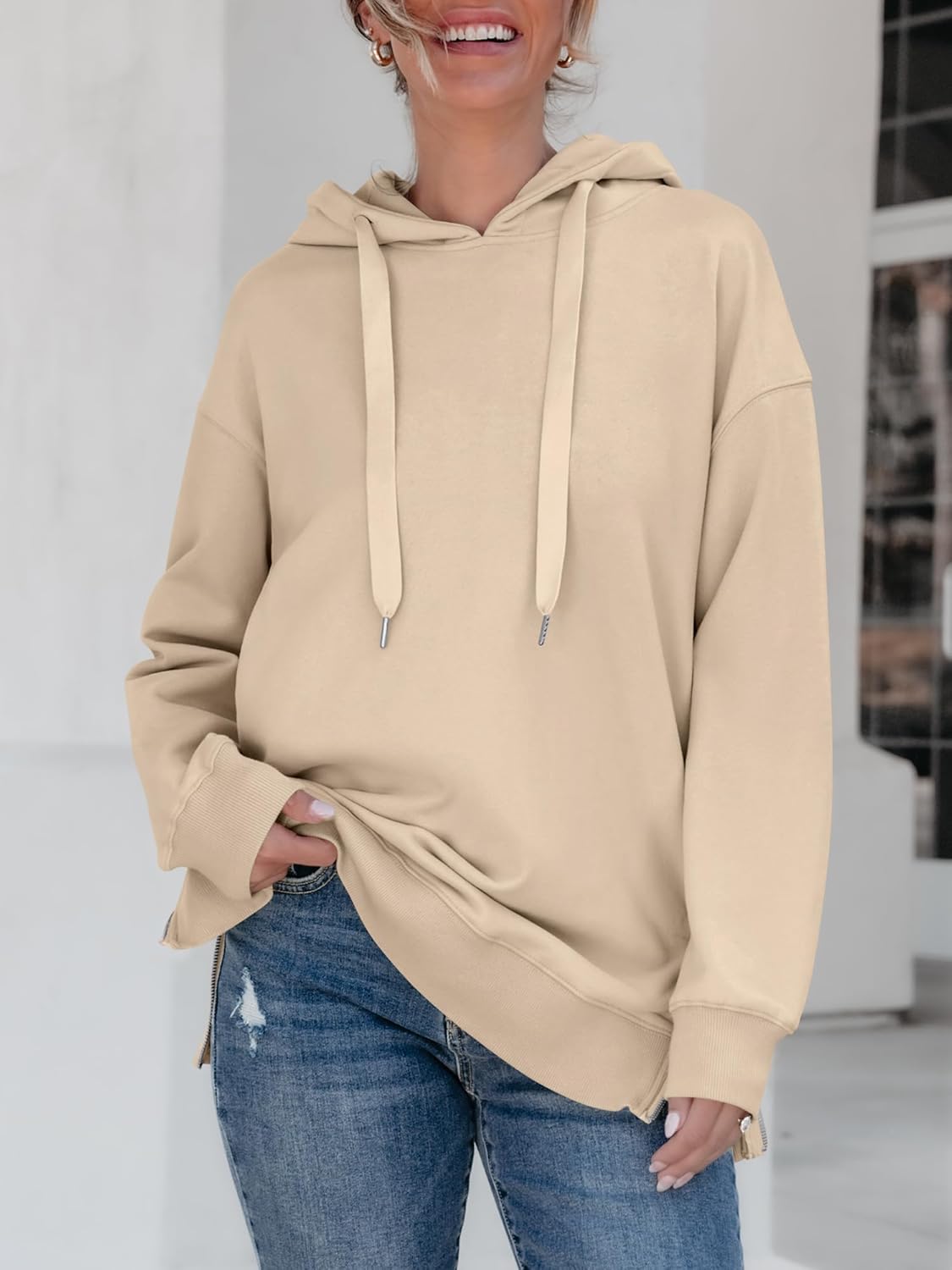 ANRABESS Women Oversized Hoodies Side Zipper Fleece Long Sweatshirts Lightweight Tunic Pullover 2025 Fall Trendy Clothes - Image 6