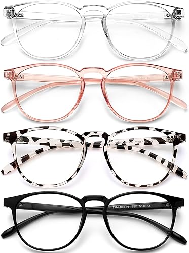 BOSSWIN Gafas de bloqueo de luz azul para mujereshombres, paquete de 4 unidades para lectura de computadora, juegos, televisión, teléfonos, gafas