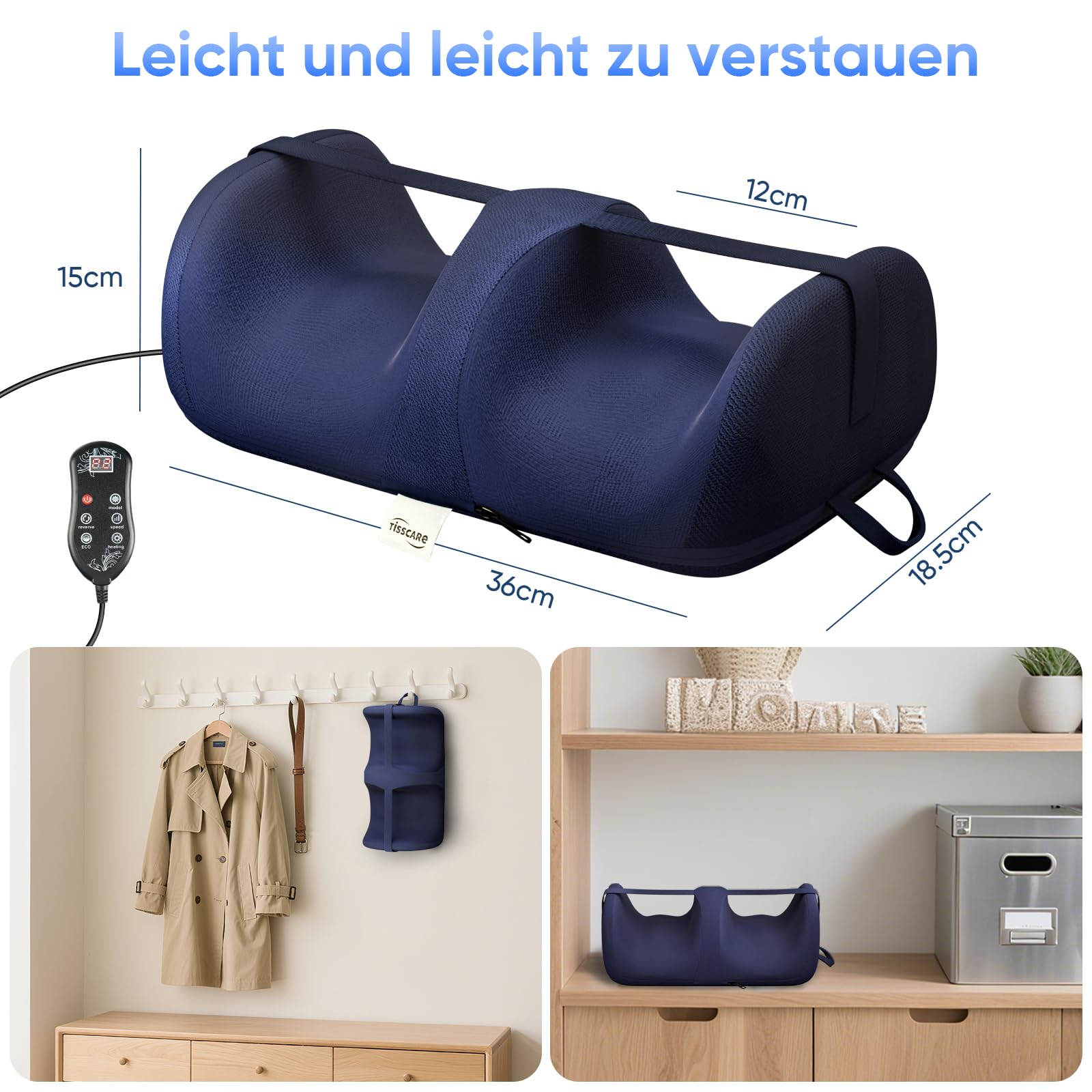 TISSCARE 4-in-1 Shiatsu Fußmassagegerät mit Wärme & Fernbedienung - Elektrisches Fussmassagegerät zur Schmerzlinderung bei Plantarfasziitis, Durchblutung, Leicht & Tragbar, Geschenk für Eltern