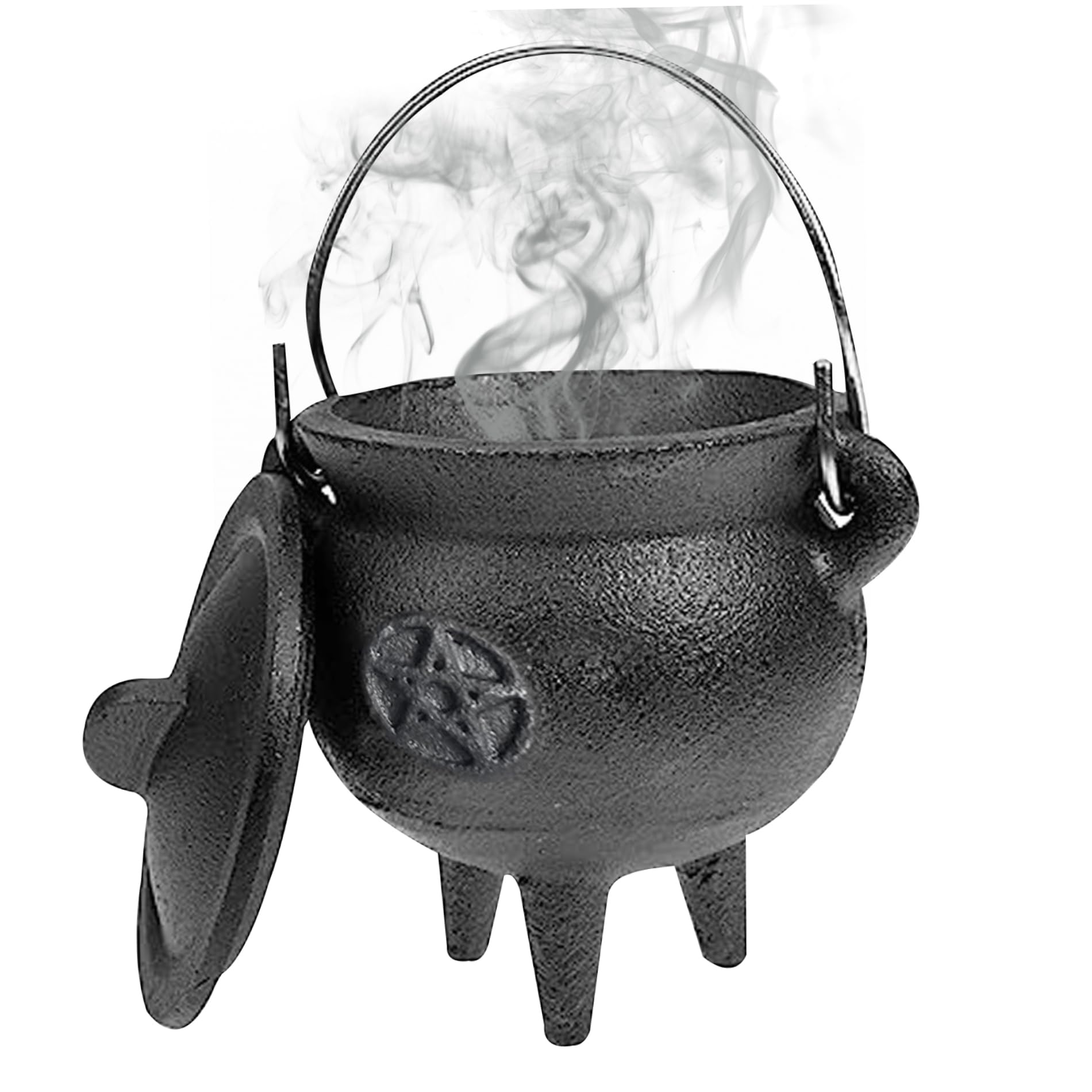 Caldero de hierro fundido con tapa y mango Halloween 3.94x2.95x2.95 pulgón Cauldron Vela decorativa Incienso Burning Witchcraft Cauldron Pot, Estrella, Caldero de hierro fundido, Cauldron de brujas