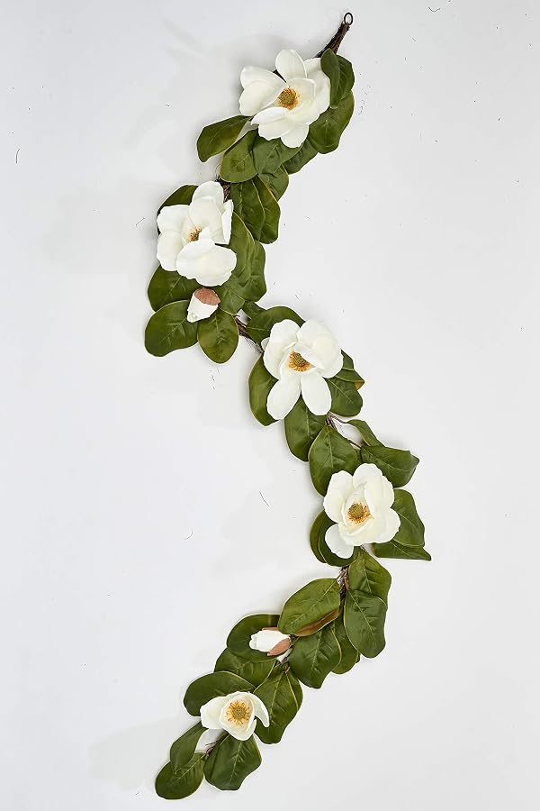 Worth Imports 76" Magnolia W/ 7 Flowers Garland, Green,White (1919) by Worth Imports - Used condition - US$18.47