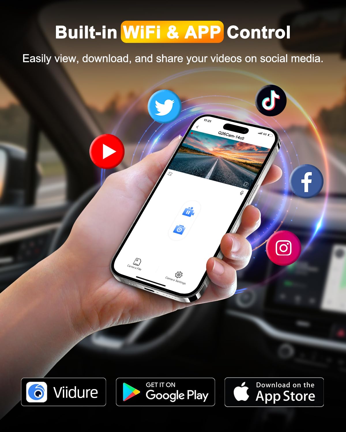 4K Dashcam Auto Fronte Retro,Dash Cam WiFi,Doppia Telecamera Auto Scheda SD 64G, 24H Monitor di Parcheggio, Visione Notturna, WDR, Grandangolo 170°+140°, Sensore G, Controllo App
