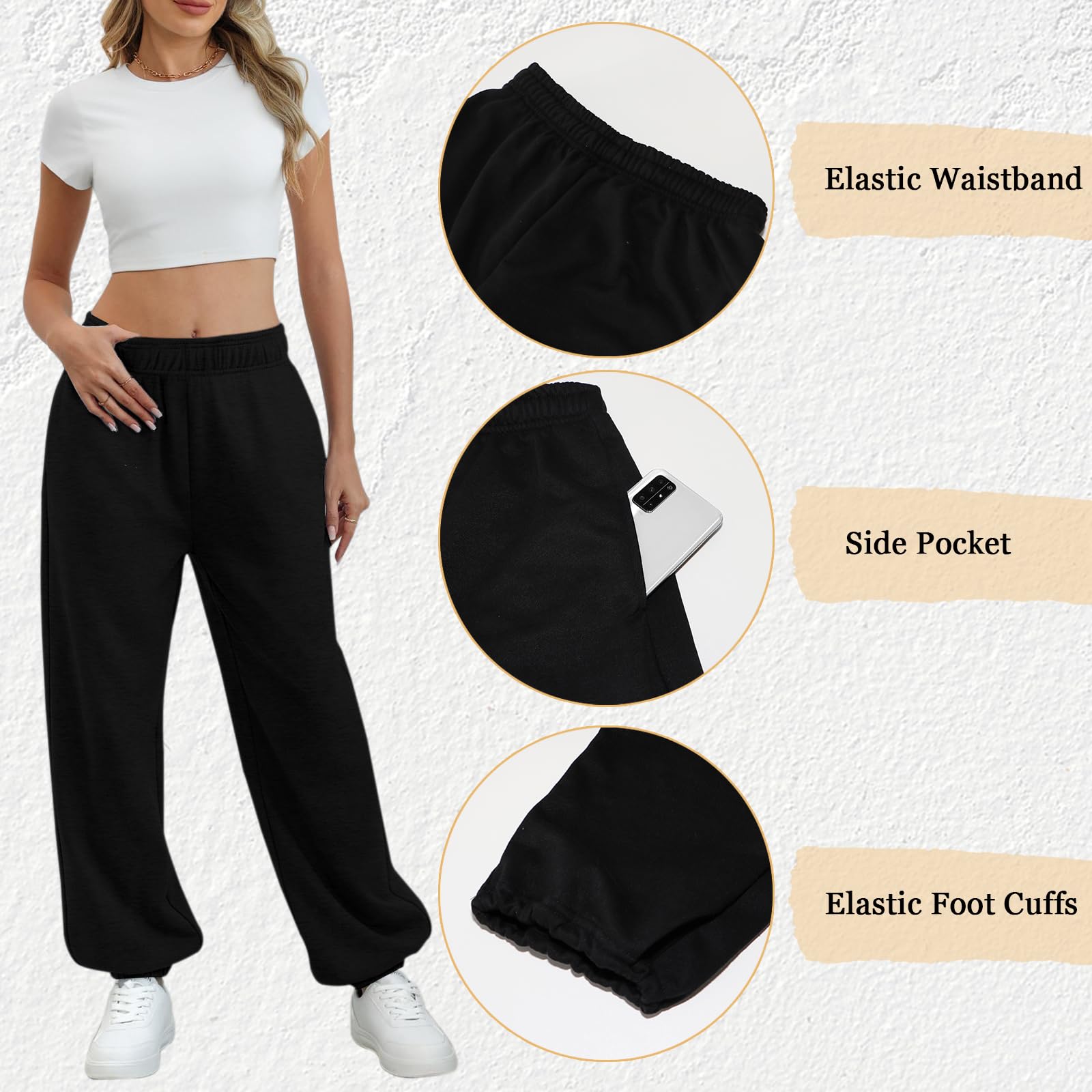 Jogginghose Damen Lang Sporthose High Waist Trainingsanzug Baggy Hose Loose Casual Sweathose mit Taschen Gummibund Freizeithose Trainingshose Sweatpants Hip Hop Laufhosen Locker Yogahose