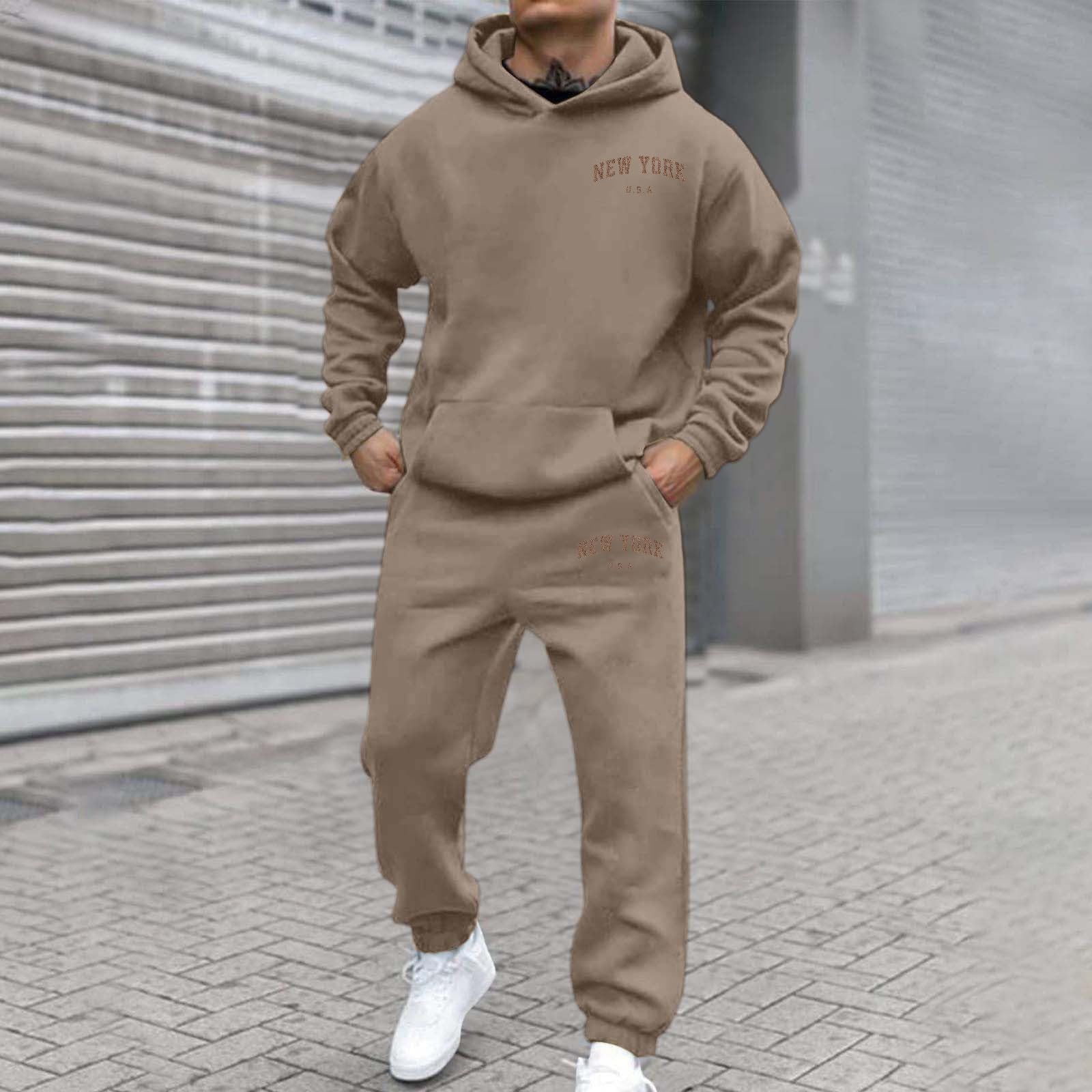 Generisch Tuta da uomo 2 pezzi in pile con chiusura lampo, tuta sportiva da jogging per fitness e tempo libero, calda felpa e pantaloni per uomini attivi