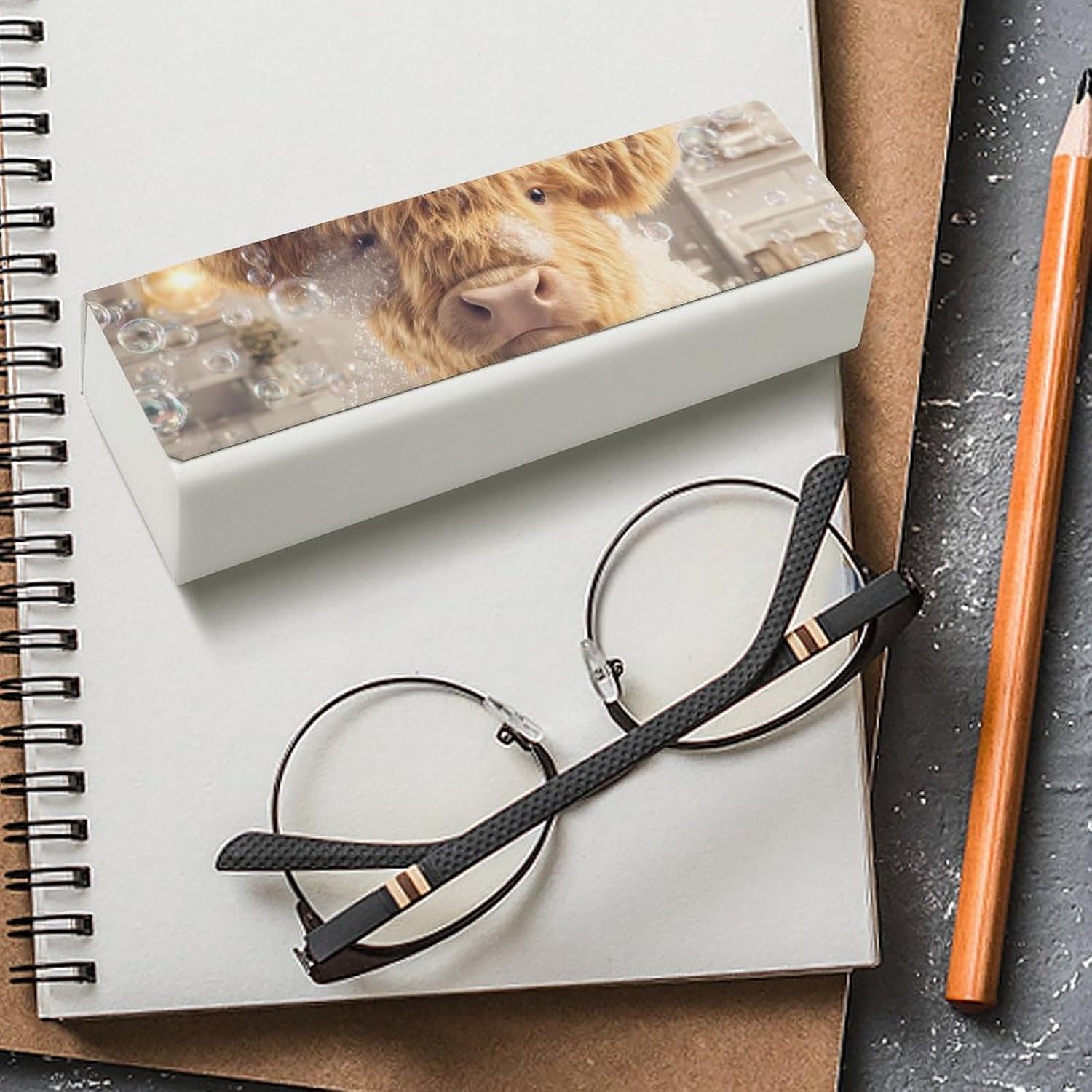 Cute Highland Cow in Bath Eyeglasses Case with Cleaning Cloth image 4
