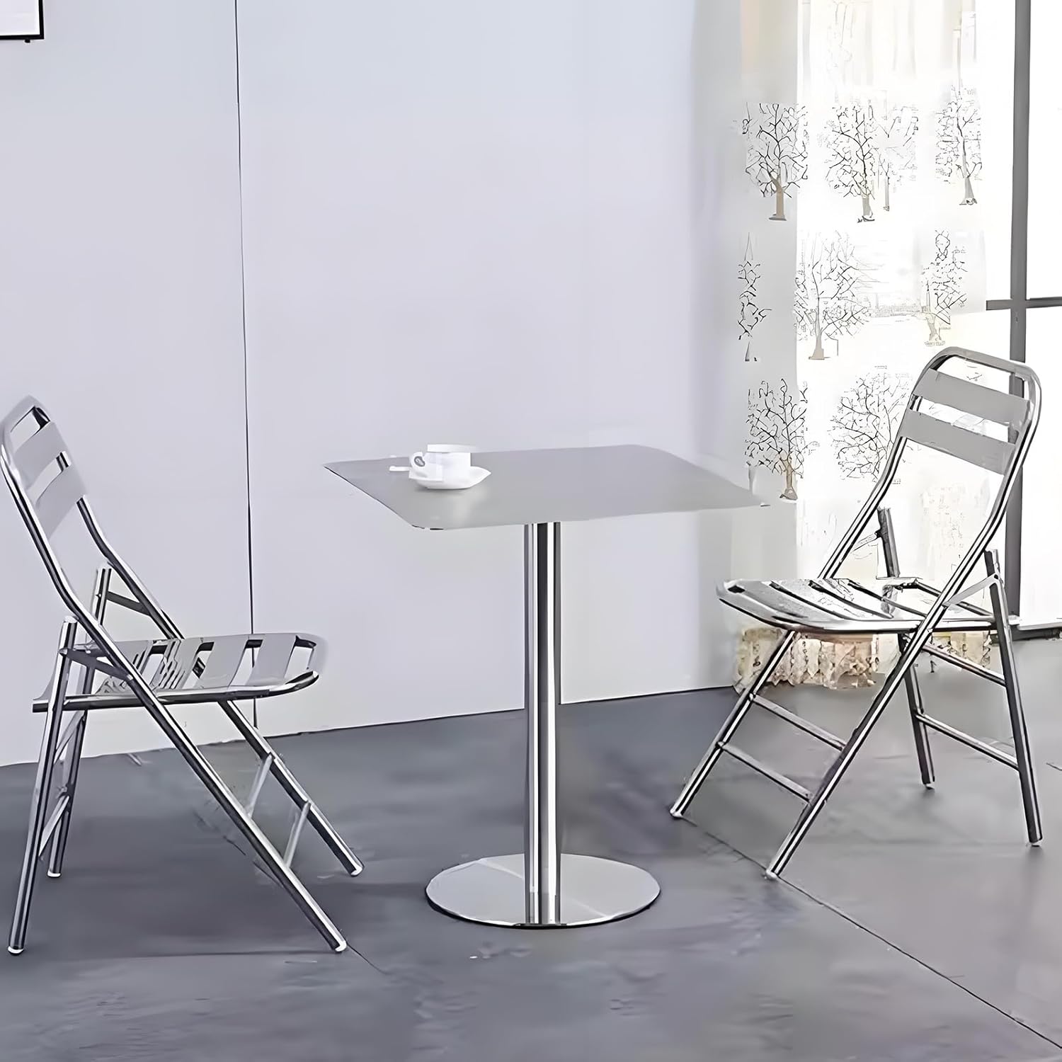 Modern Stainless Steel Round Dining Table, Living Room Side Table, Bistro Pub Bar Tables Cocktail Tables, Kitchen Breakfast Desk For Restaurants Dining Tables, Cafes, Bars(40cm/15.7in, Square)