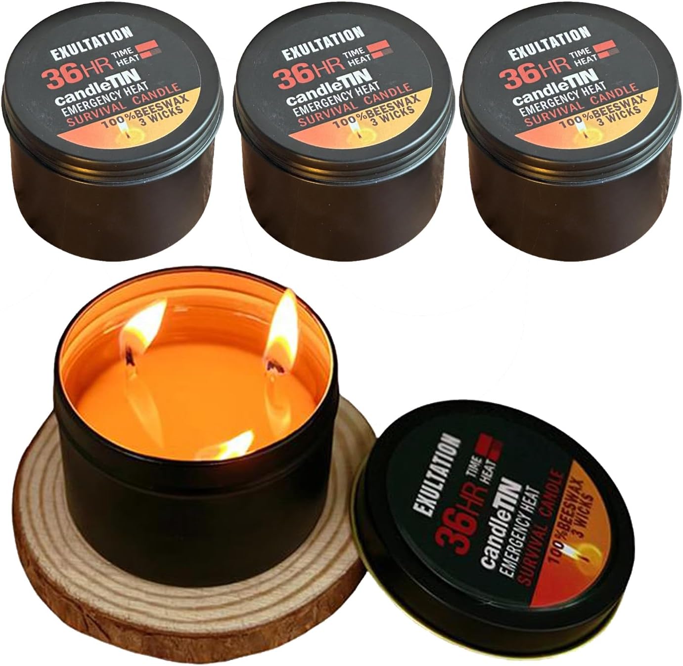 3PACK Vela de Supervivencia Portátil, 36 Horas Con 3 Mechas para Emergencias, Hogar, Apagones, Aire Libre, Camping, Senderismo y Picnic 3pcs Black