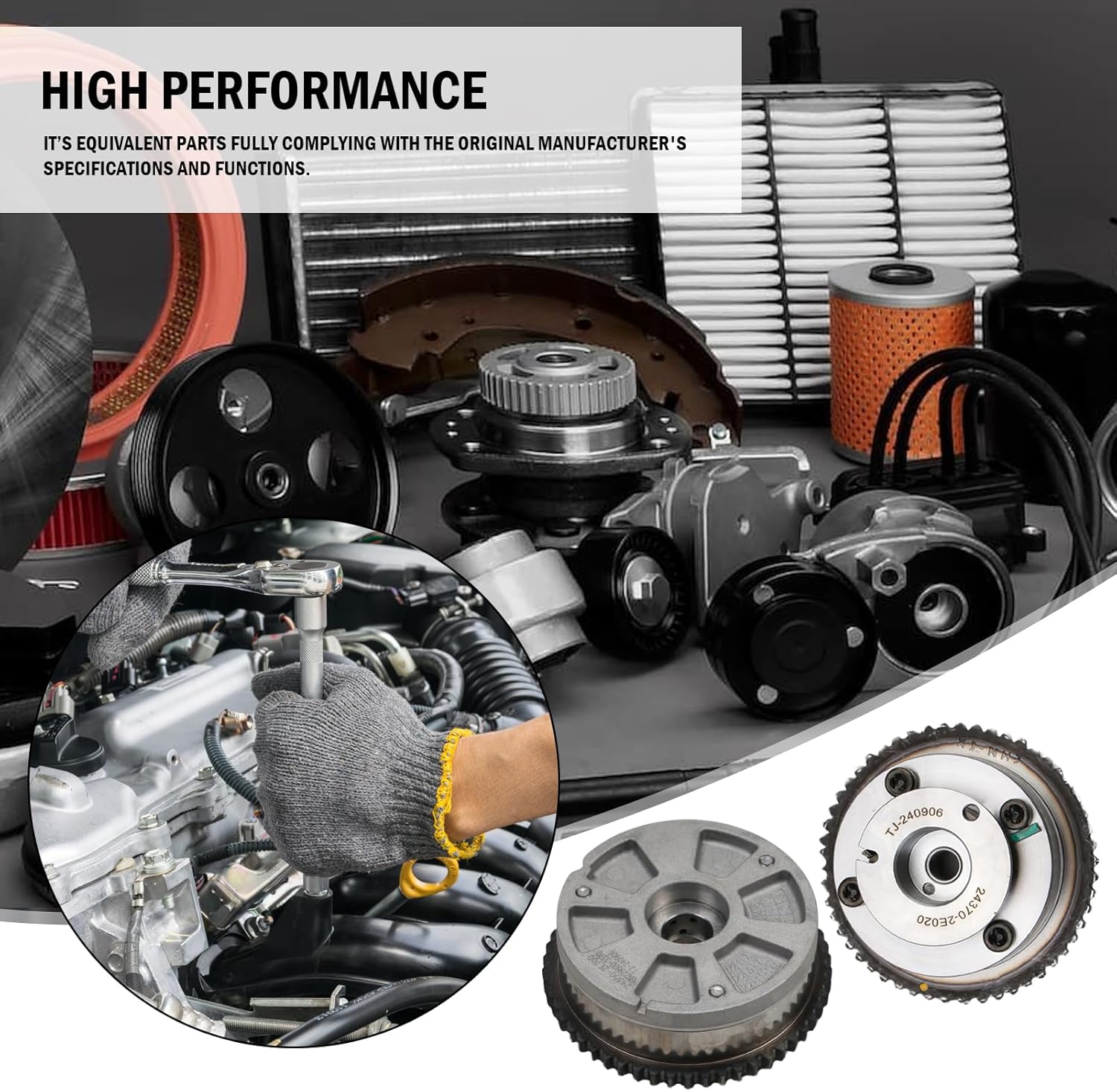 2* Engine Timing Intake CVVT Camshaft Sprocket Gear Assy for Elantra 17-20, Kona 18-21, Veloster 19-21, Forte 21-23 Seltos engine intake CVVT camshaft gear 24350-2E700 24370-2E020