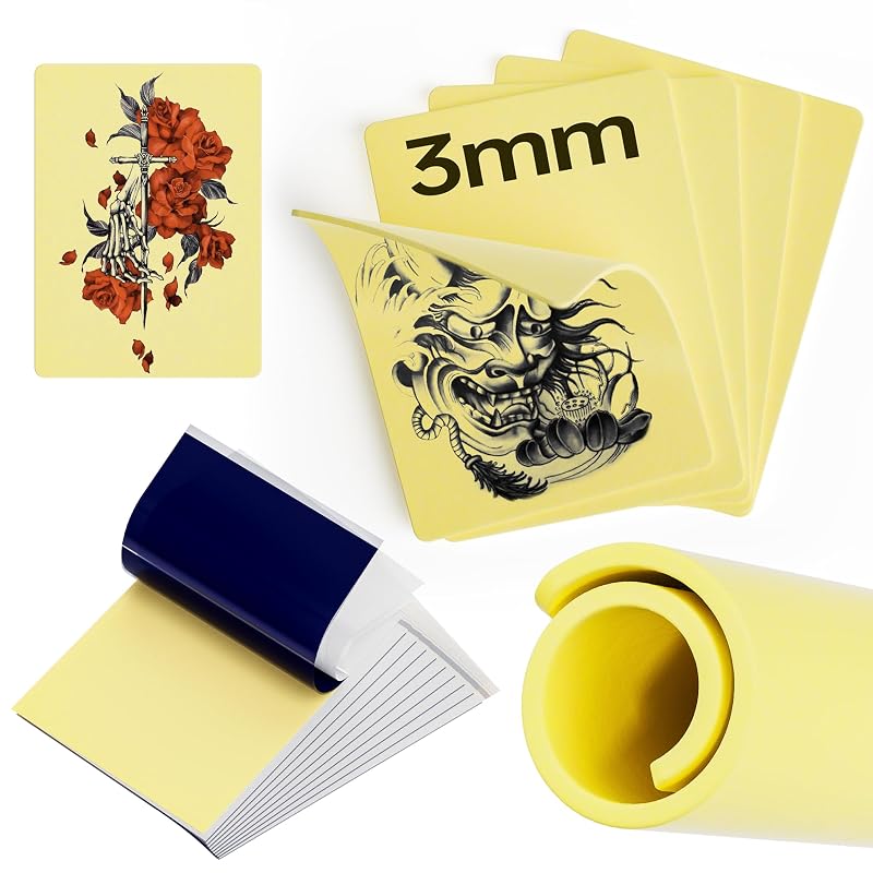 MIHERT Kit de Pele Sintética para Prática de Tatuagem 3 mm com 5 Folhas de 20,32 x 15,24 cm e 10 Papéis de Transferência