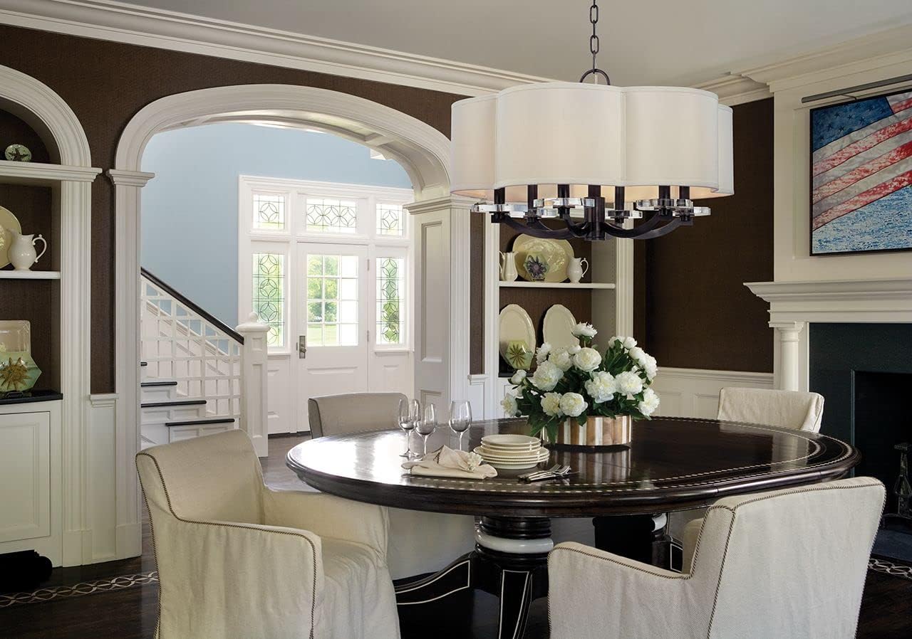 Garrison 6-Light Chandelier - Polished Nickel Finish with Off White Faux Silk Shade