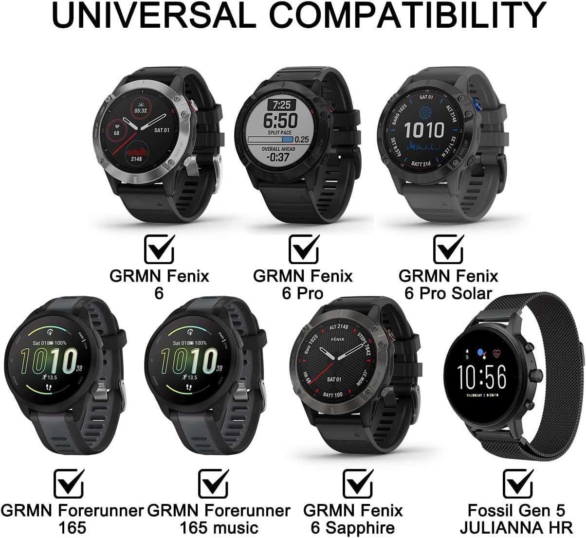 (3 Pack) Orzero Screen Protector Compatible for Garmin Forerunner 70/170/170 music/165/165 music/Fenix 6/6 Sapphire/6 Pro/6 Pro Solar/Fossil Gen 5 JULIANNA HR Tempered Glass 9H HD Anti-Scratch Bubble-Free image 2