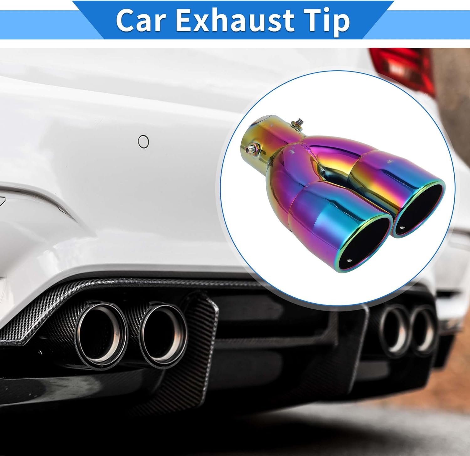 1 Pc Slant Cut Dual Exhaust Tip 2.4" Inlet 5.9" Outlet 8.1" Length Tailpipe Universal Car Bolt on Stainless Steel Assorted Color Rear