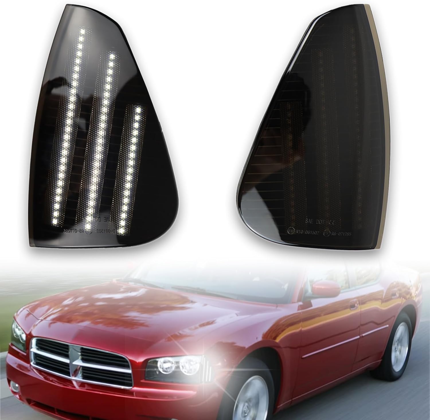 LED Front Fender LED Side Marker Lights Amber Turn Signal Lamp Kit for Dodge Charger Daytona RT SE SRT8 SXT 2006-2010,Smoked Lens Side Bumper Marker Lamps,2pcs (White Light)